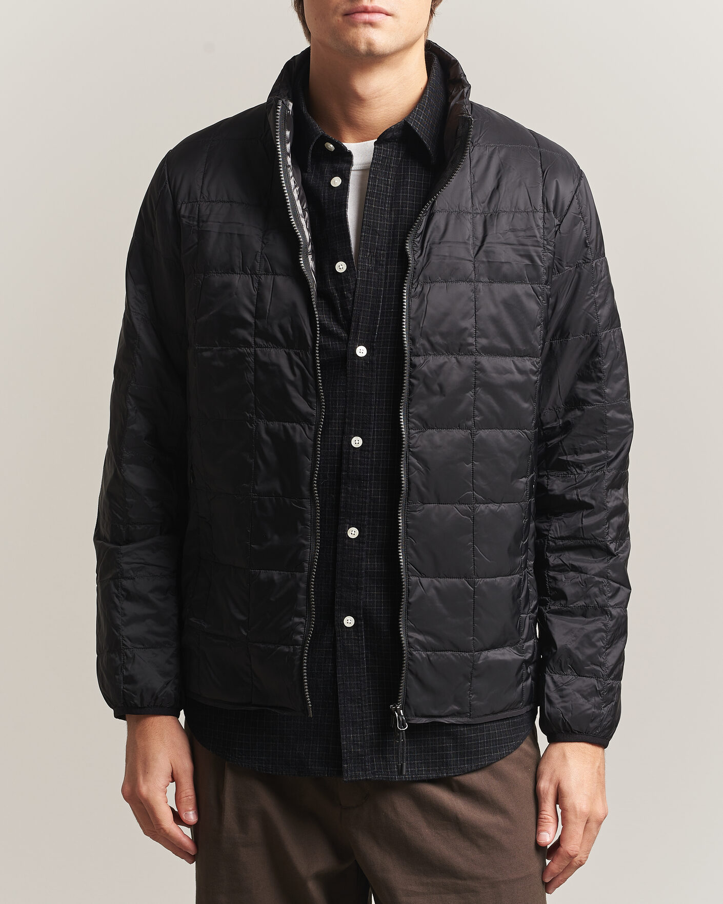 Men | Coats & Jackets | TAION | High Neck Full Zip Lightweight Down Jacket Black