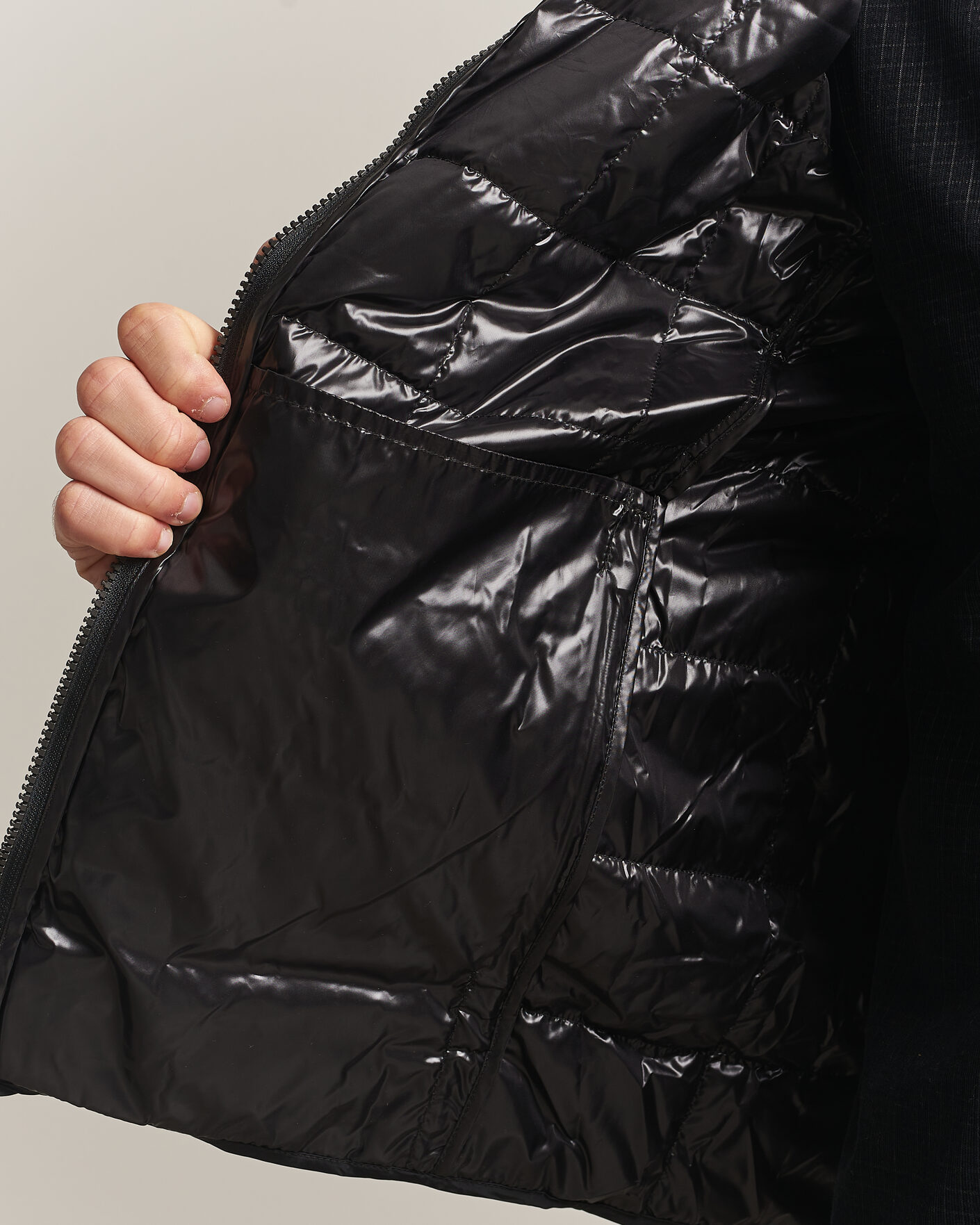 Men | Coats & Jackets | TAION | High Neck Full Zip Lightweight Down Jacket Black