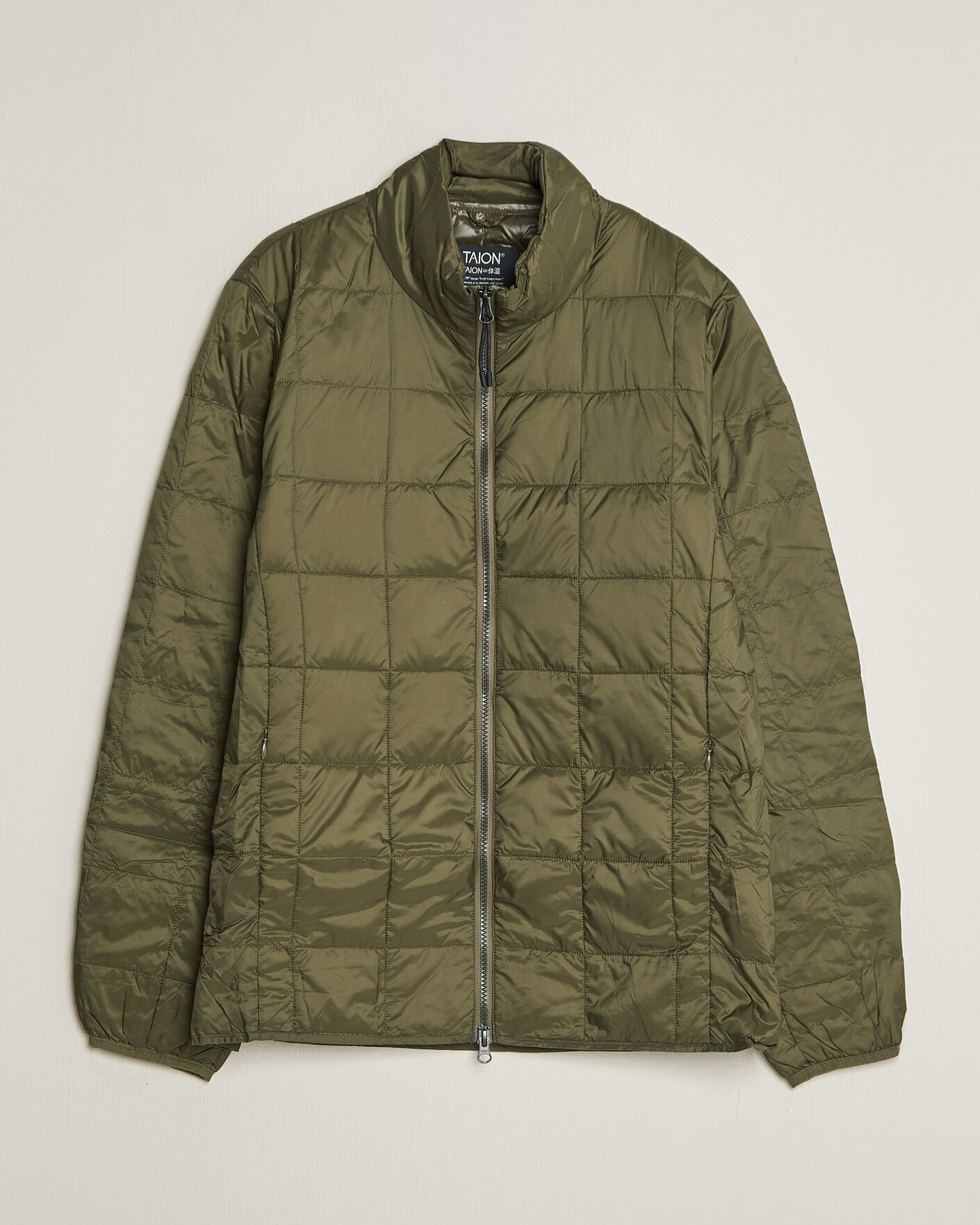 Men | Coats & Jackets | TAION | High Neck Full Zip Lightweight Down Jacket Dark Olive