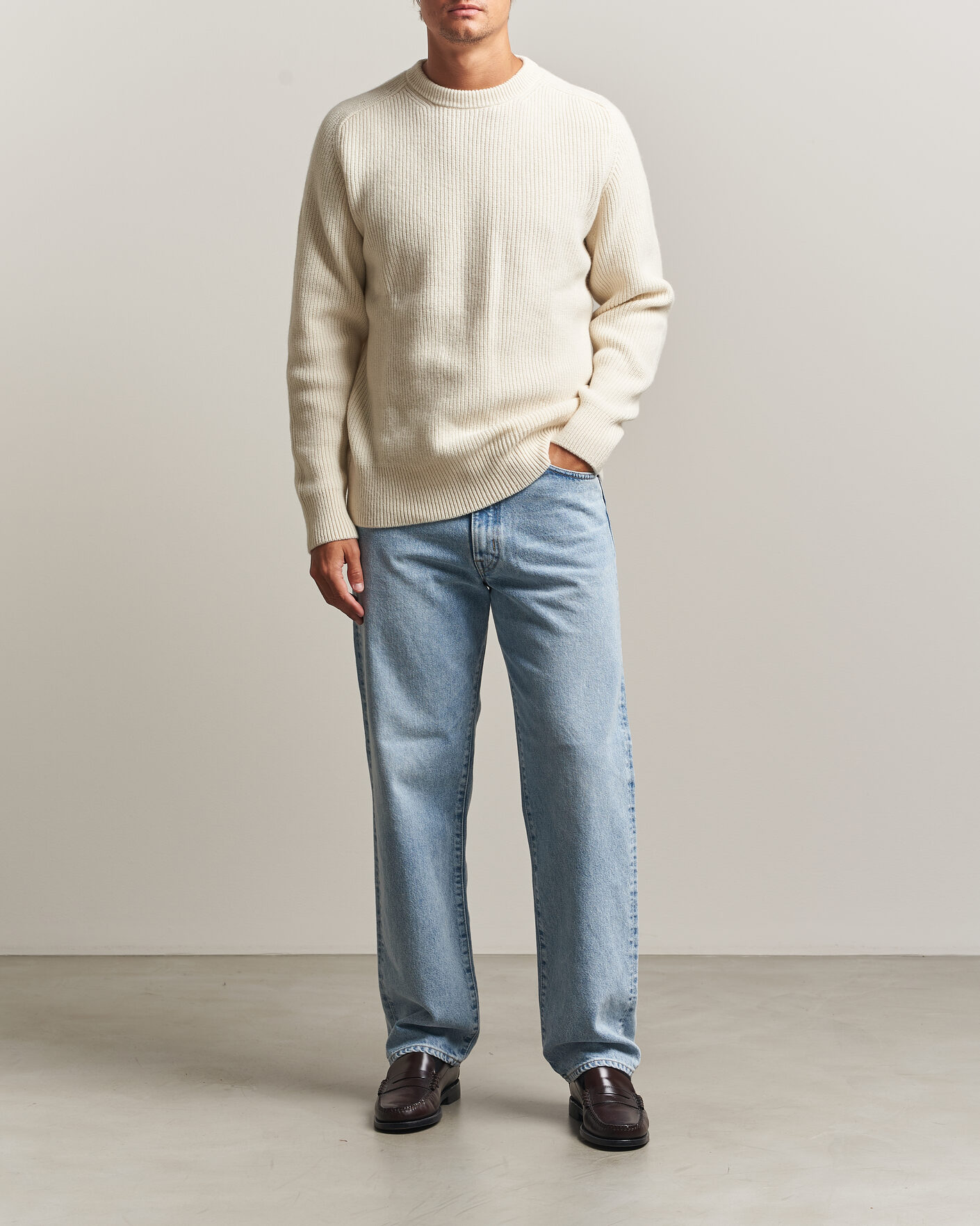 Men | Sweaters & Knitwear | Merz b. Schwanen | Merino/Cashmere Knitted Sweater Nature