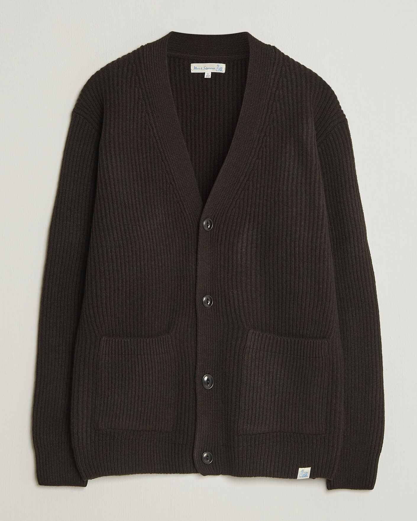 Men | Sweaters & Knitwear | Merz b. Schwanen | Merino/Cashmere Knitted Cardigan Espresso