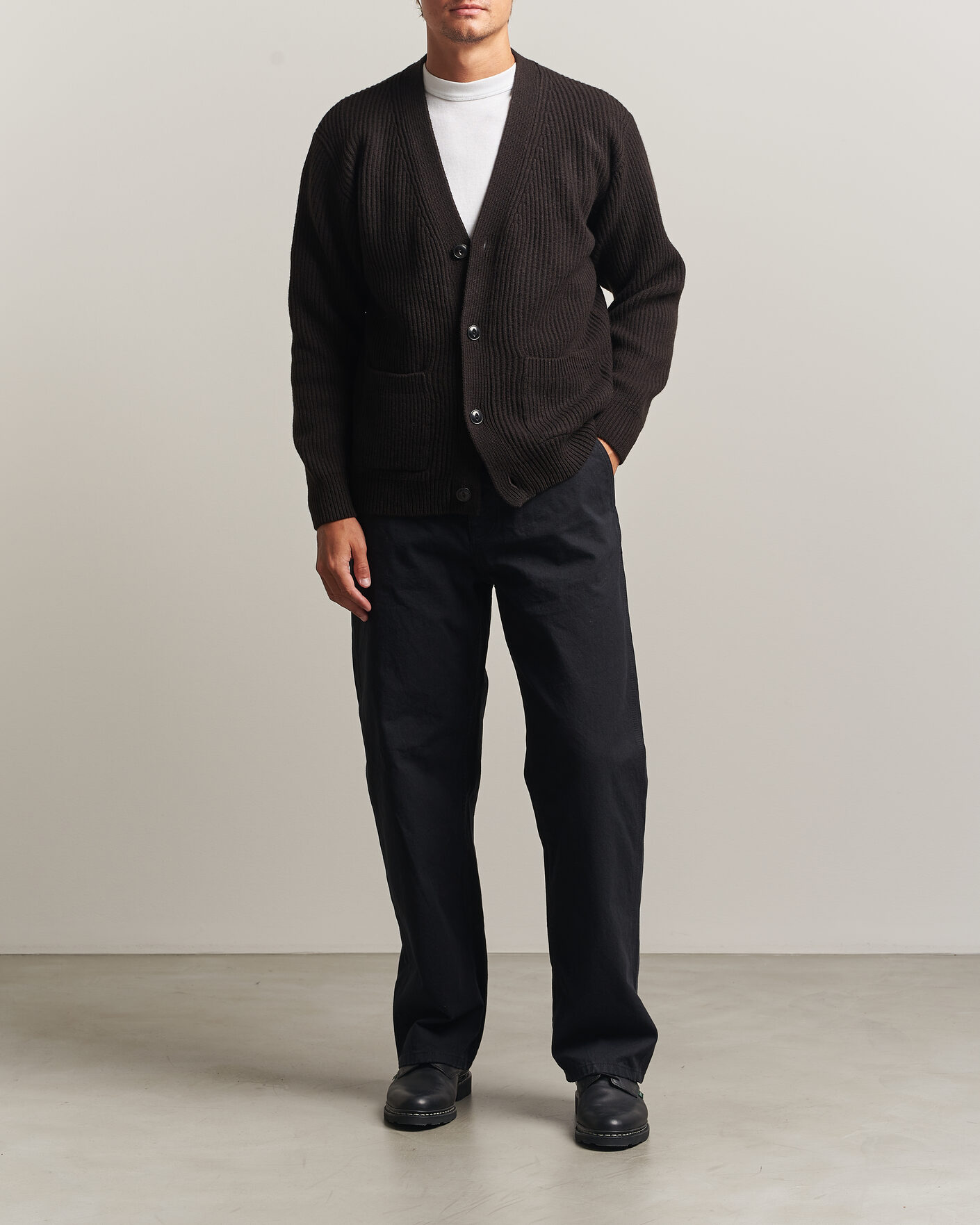 Men | Sweaters & Knitwear | Merz b. Schwanen | Merino/Cashmere Knitted Cardigan Espresso