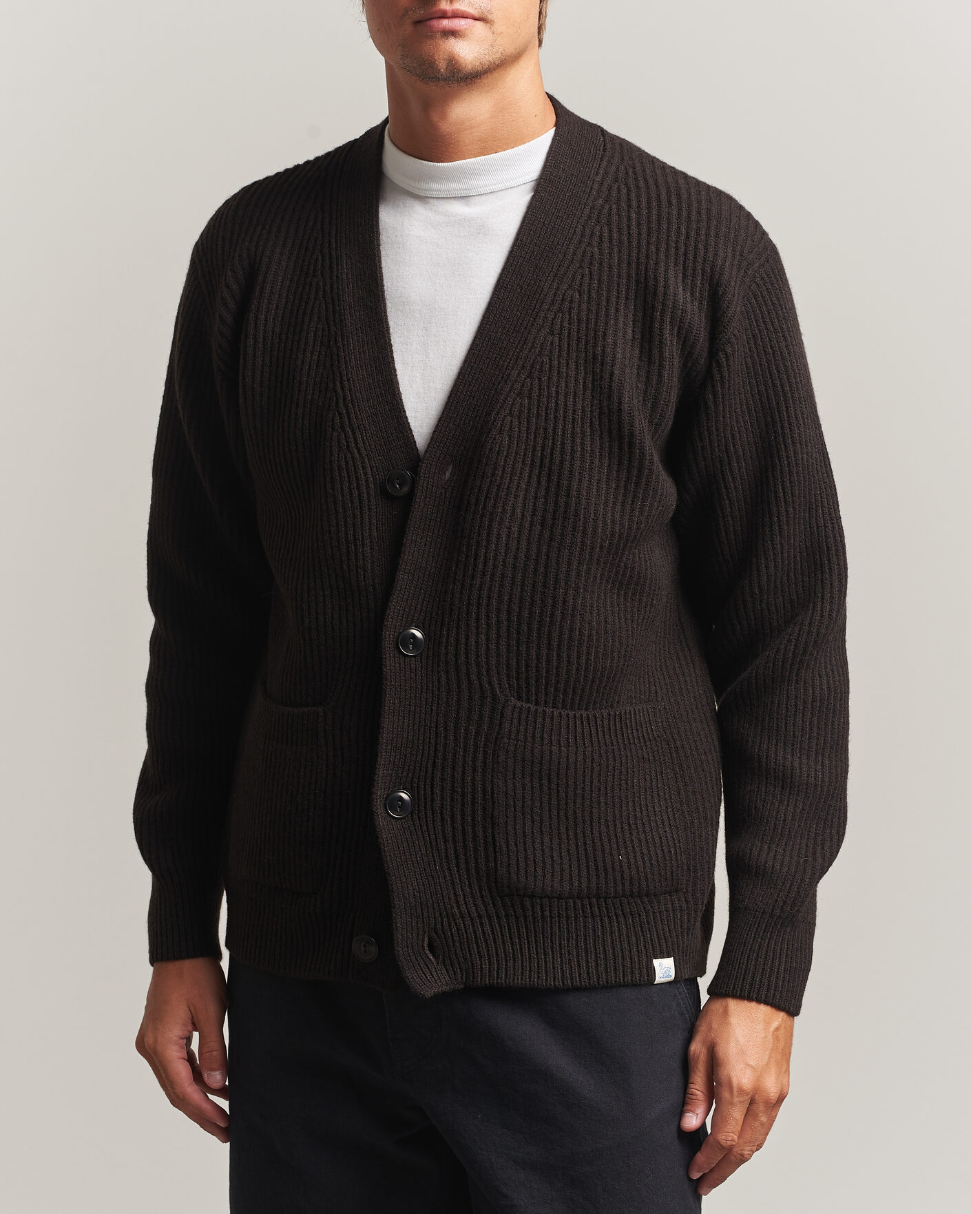 Men | Sweaters & Knitwear | Merz b. Schwanen | Merino/Cashmere Knitted Cardigan Espresso