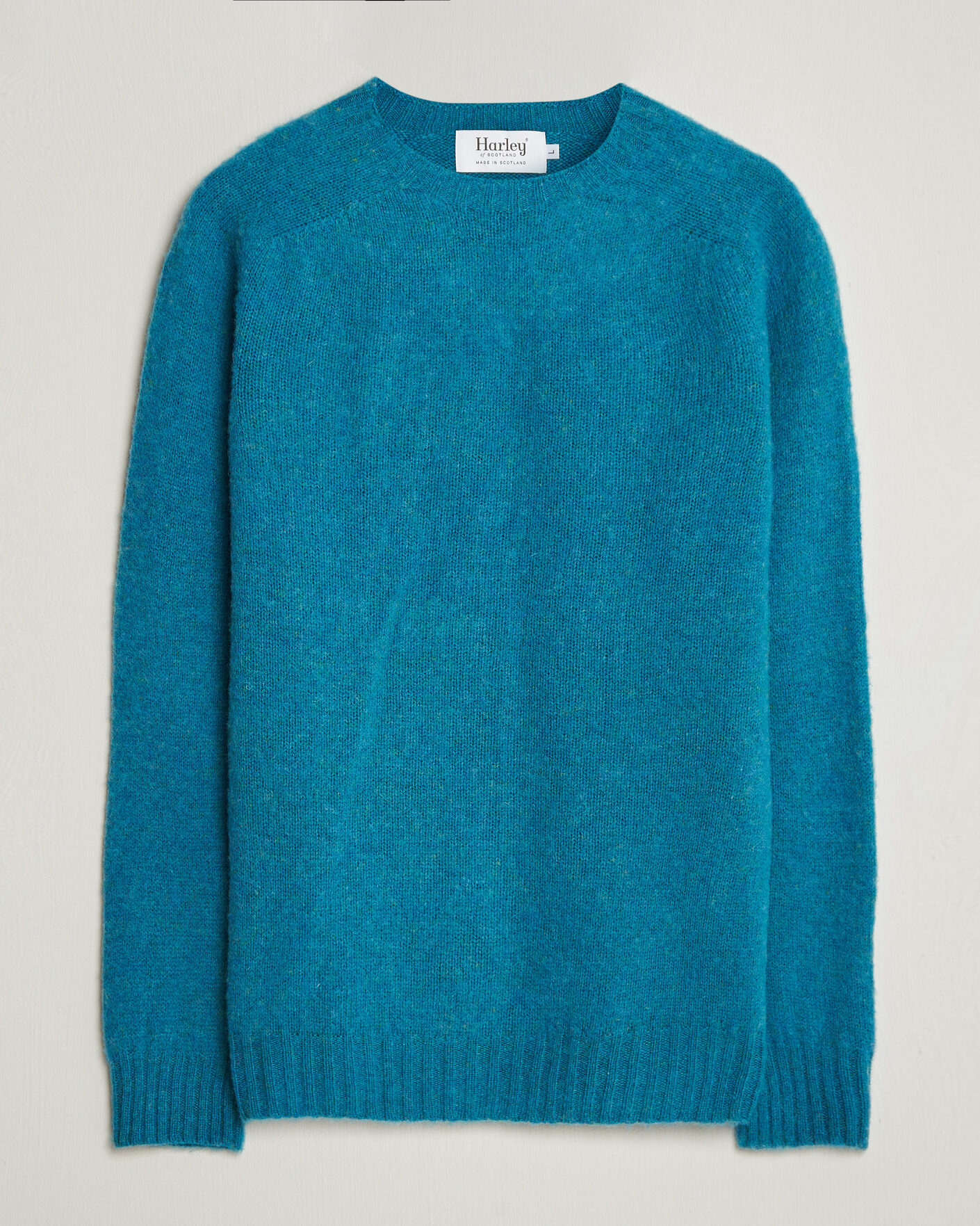 Men | Sweaters & Knitwear | Harley Of Scotland | Brushed Supersoft Lambswool Crewneck Gulfstream