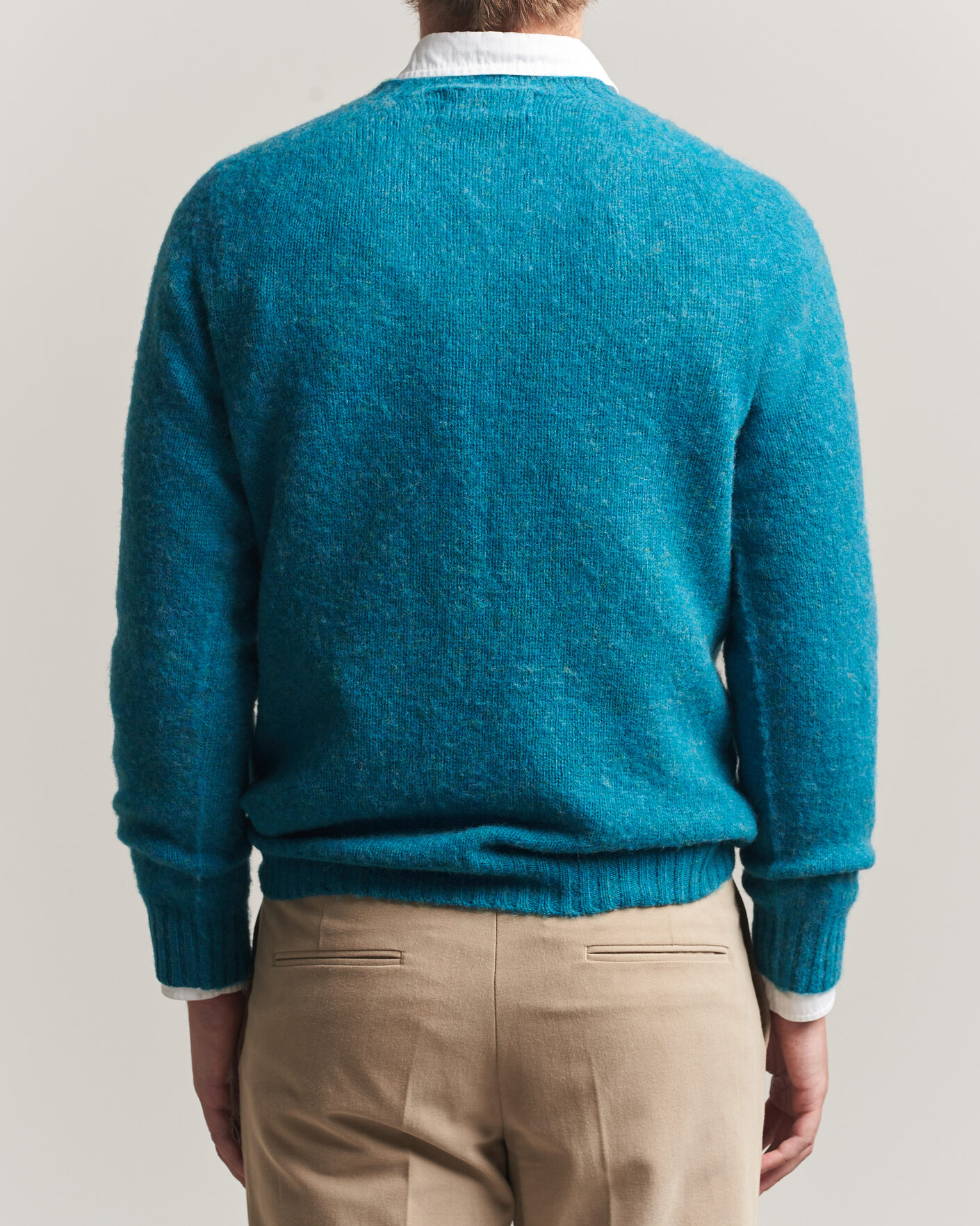 Men | Sweaters & Knitwear | Harley Of Scotland | Brushed Supersoft Lambswool Crewneck Gulfstream