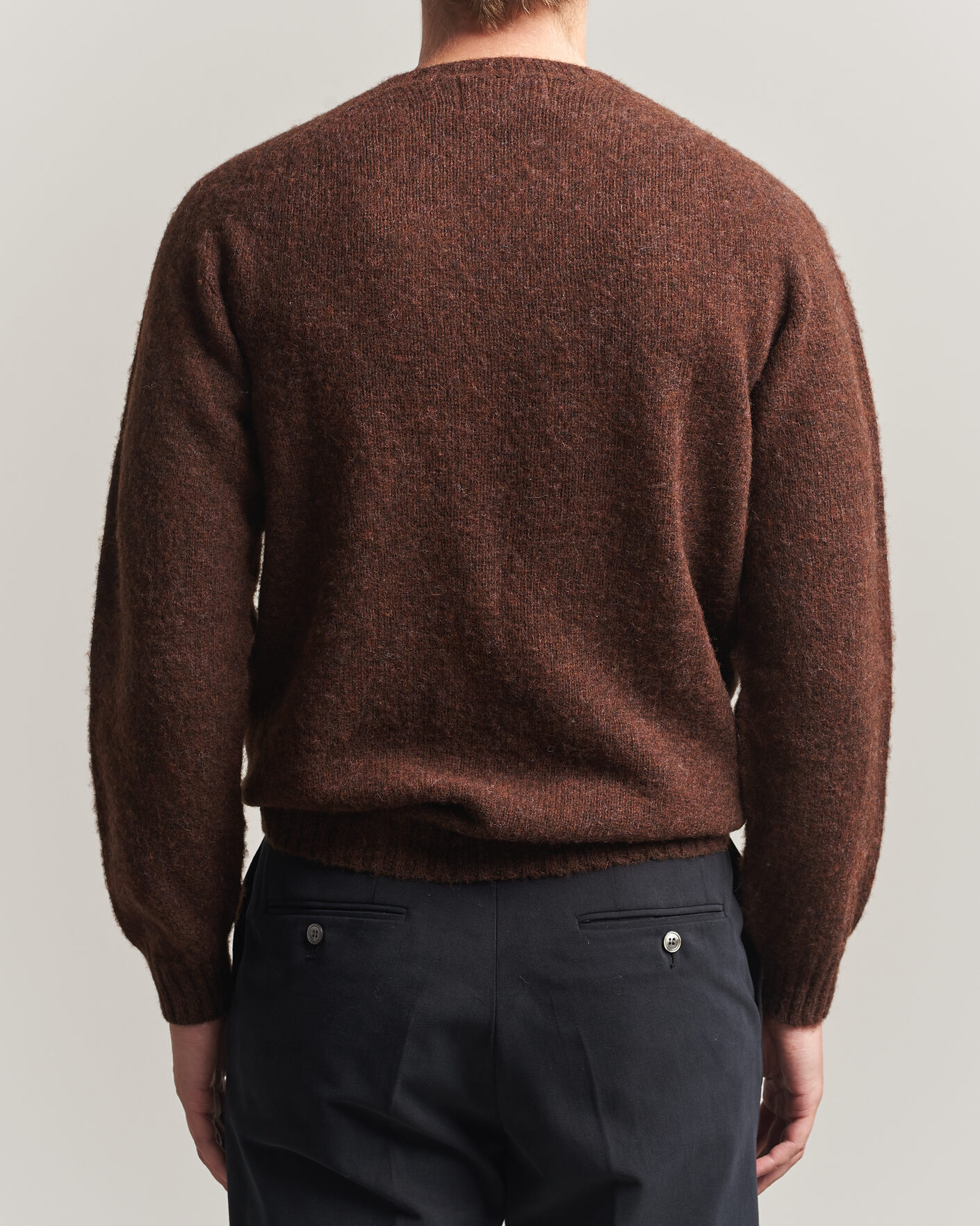 Men | Sweaters & Knitwear | Harley Of Scotland | Brushed Supersoft Lambswool Crewneck Marron