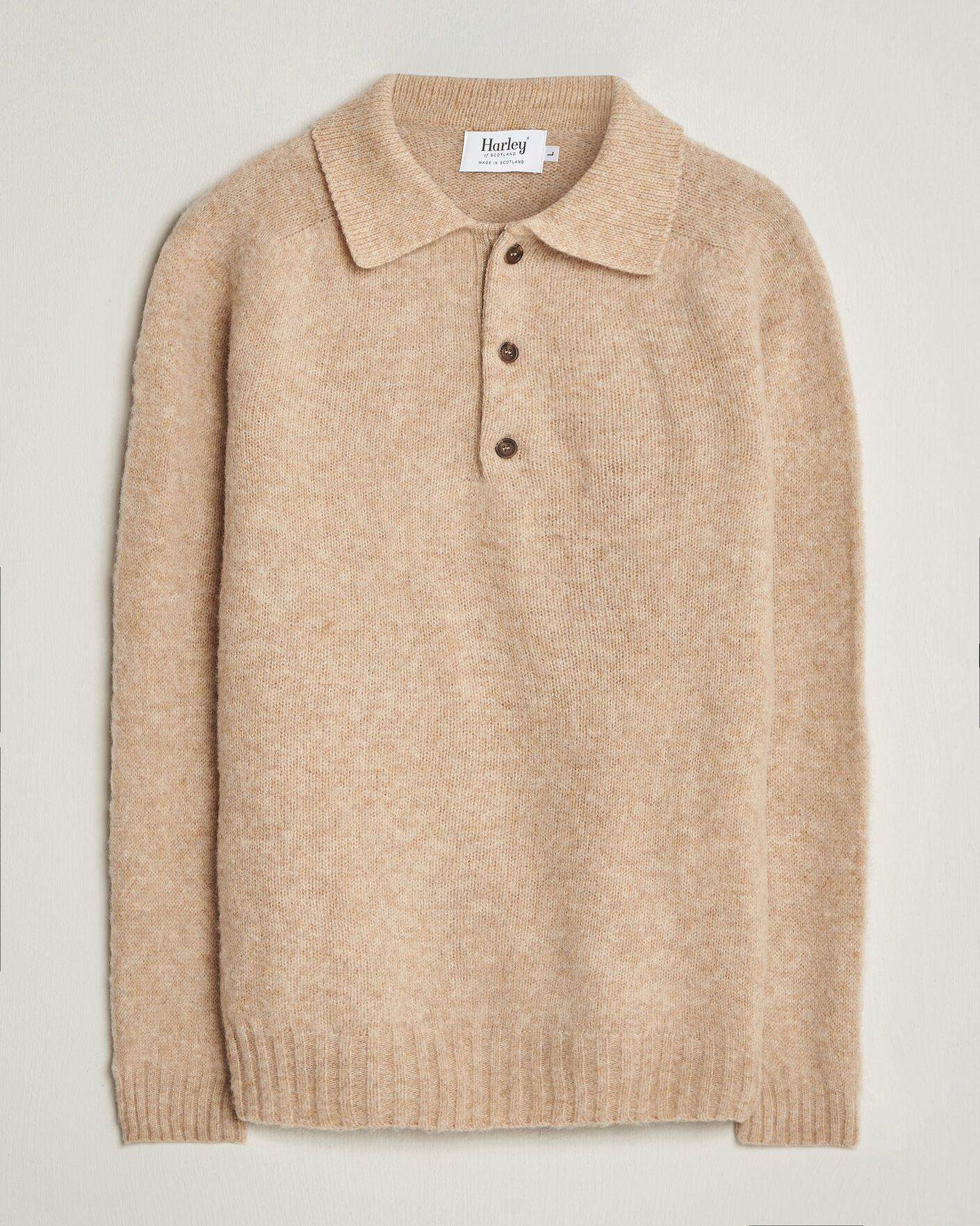 Men | Sweaters & Knitwear | Harley Of Scotland | Brushed Supersoft Lambswool Polo Calico