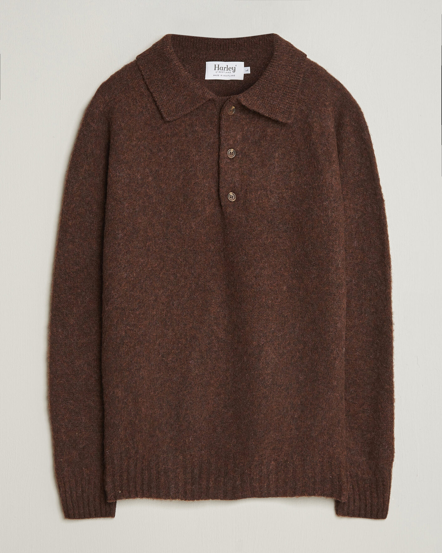 Men | Sweaters & Knitwear | Harley Of Scotland | Brushed Supersoft Lambswool Polo Marron