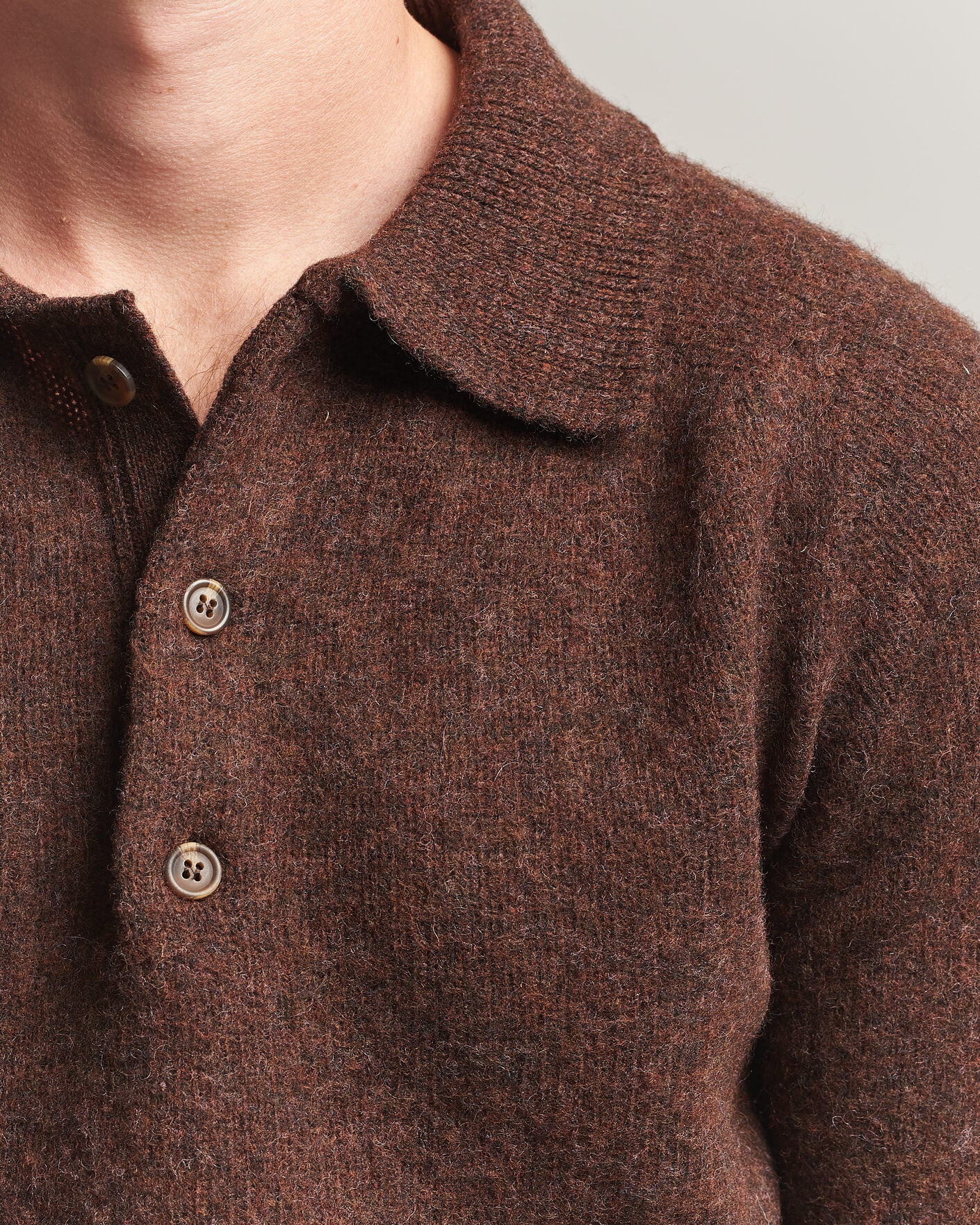 Men | Sweaters & Knitwear | Harley Of Scotland | Brushed Supersoft Lambswool Polo Marron