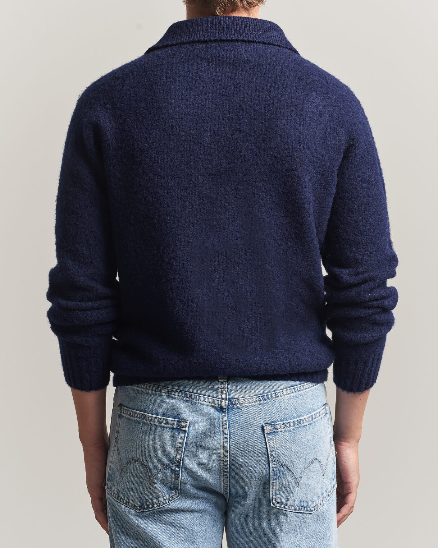 Men | Sweaters & Knitwear | Harley Of Scotland | Brushed Supersoft Lambswool Polo Navy