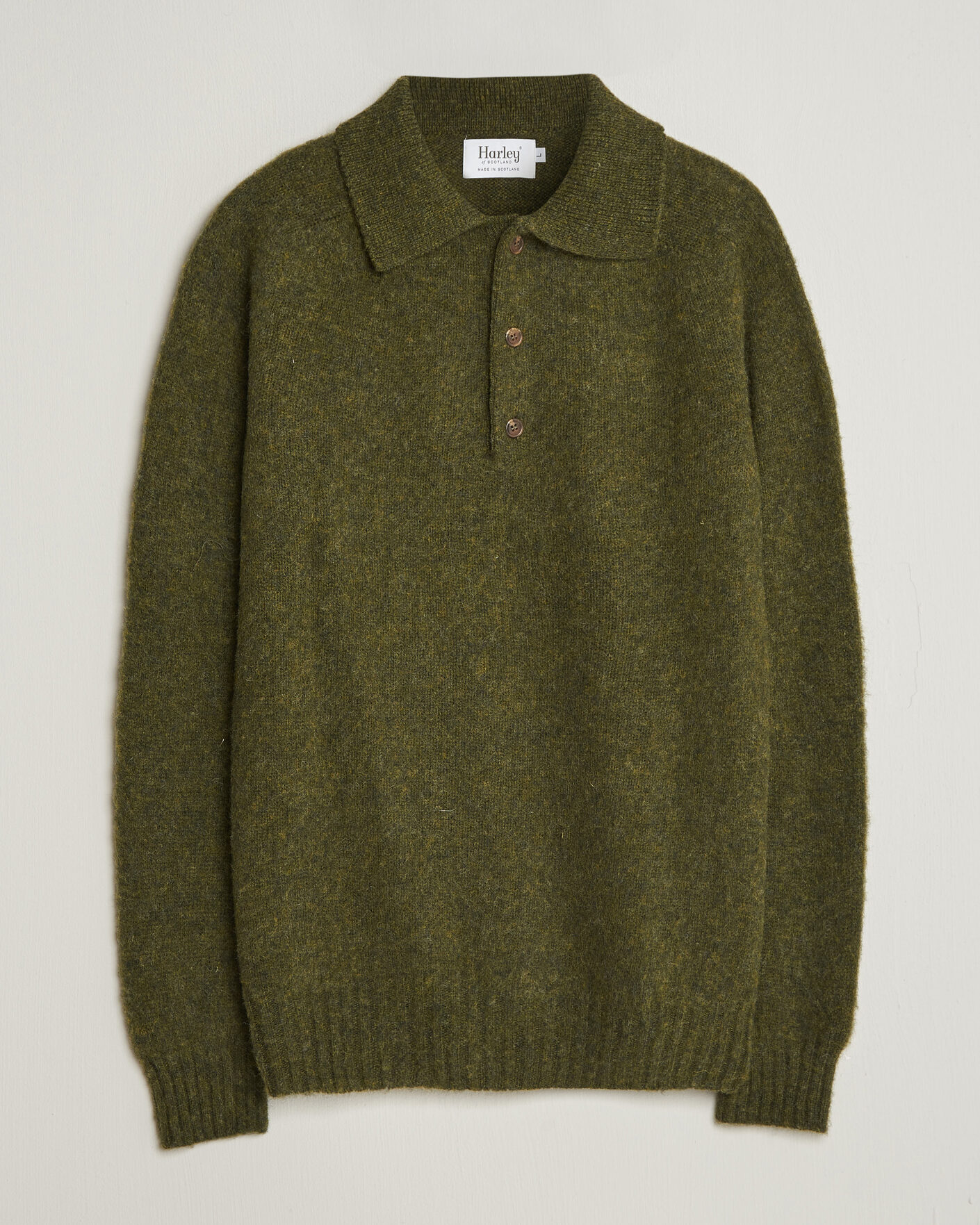 Men | Sweaters & Knitwear | Harley Of Scotland | Brushed Supersoft Lambswool Polo Scots Pine