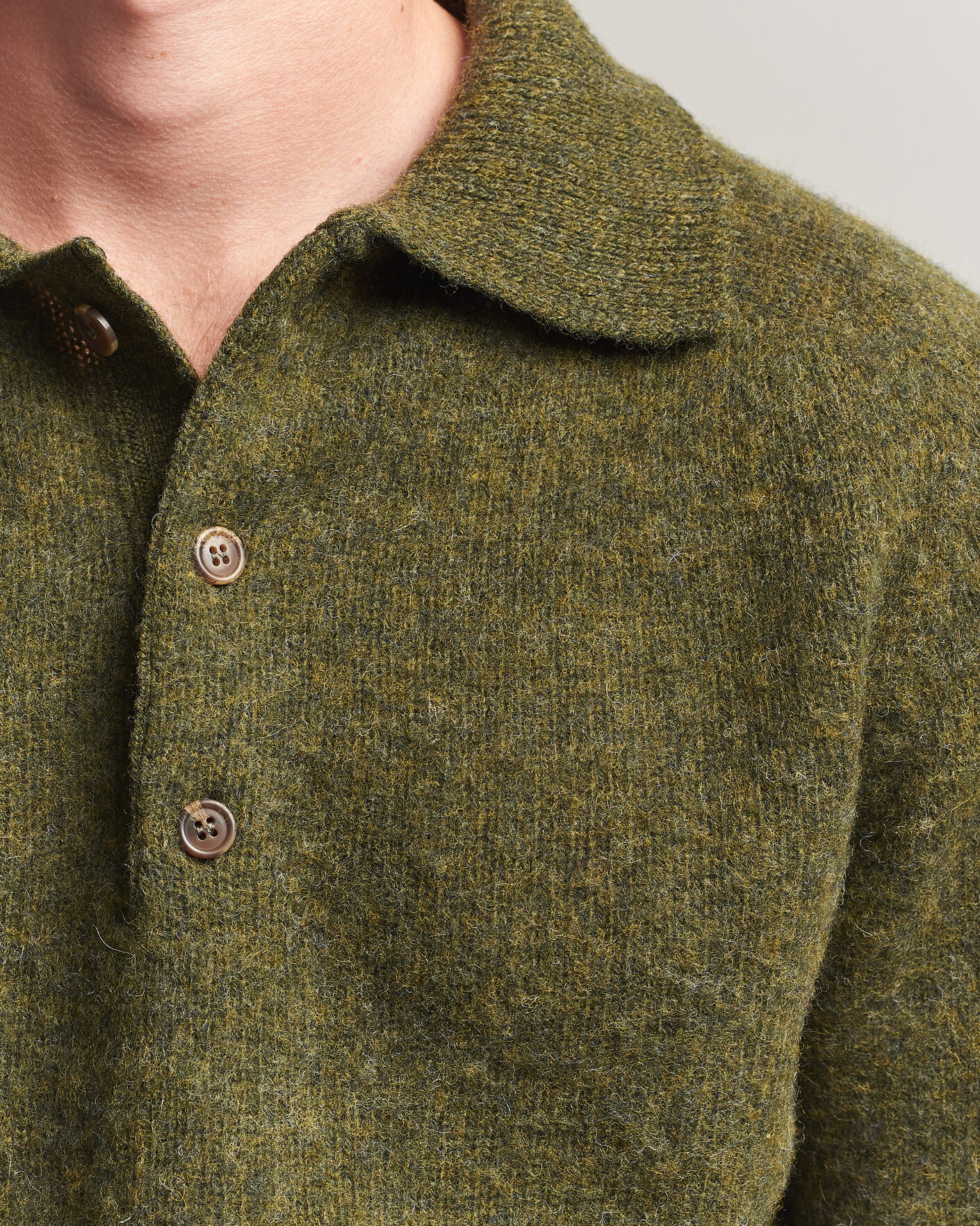 Men | Sweaters & Knitwear | Harley Of Scotland | Brushed Supersoft Lambswool Polo Scots Pine