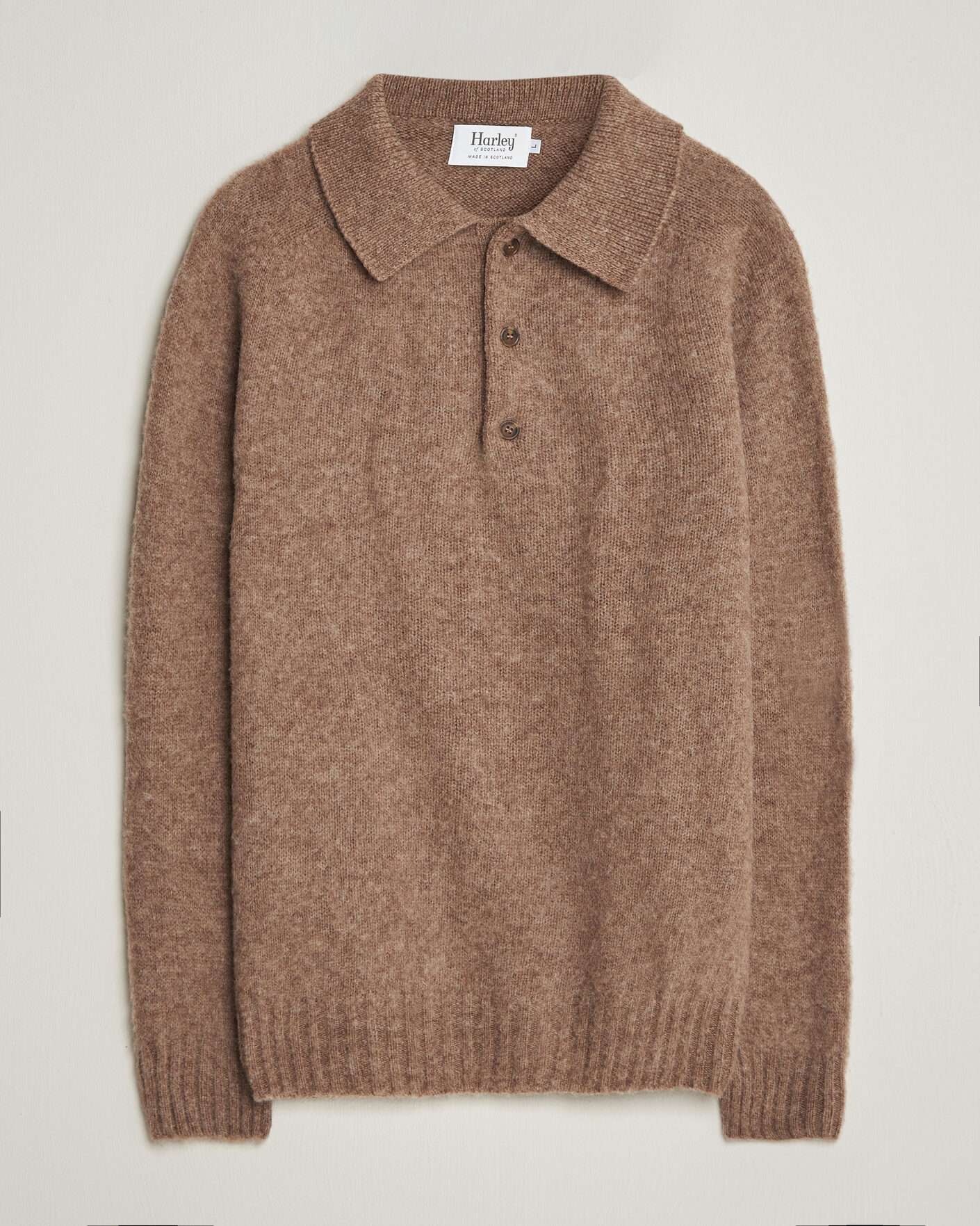 Men | Sweaters & Knitwear | Harley Of Scotland | Brushed Supersoft Lambswool Polo Tundra