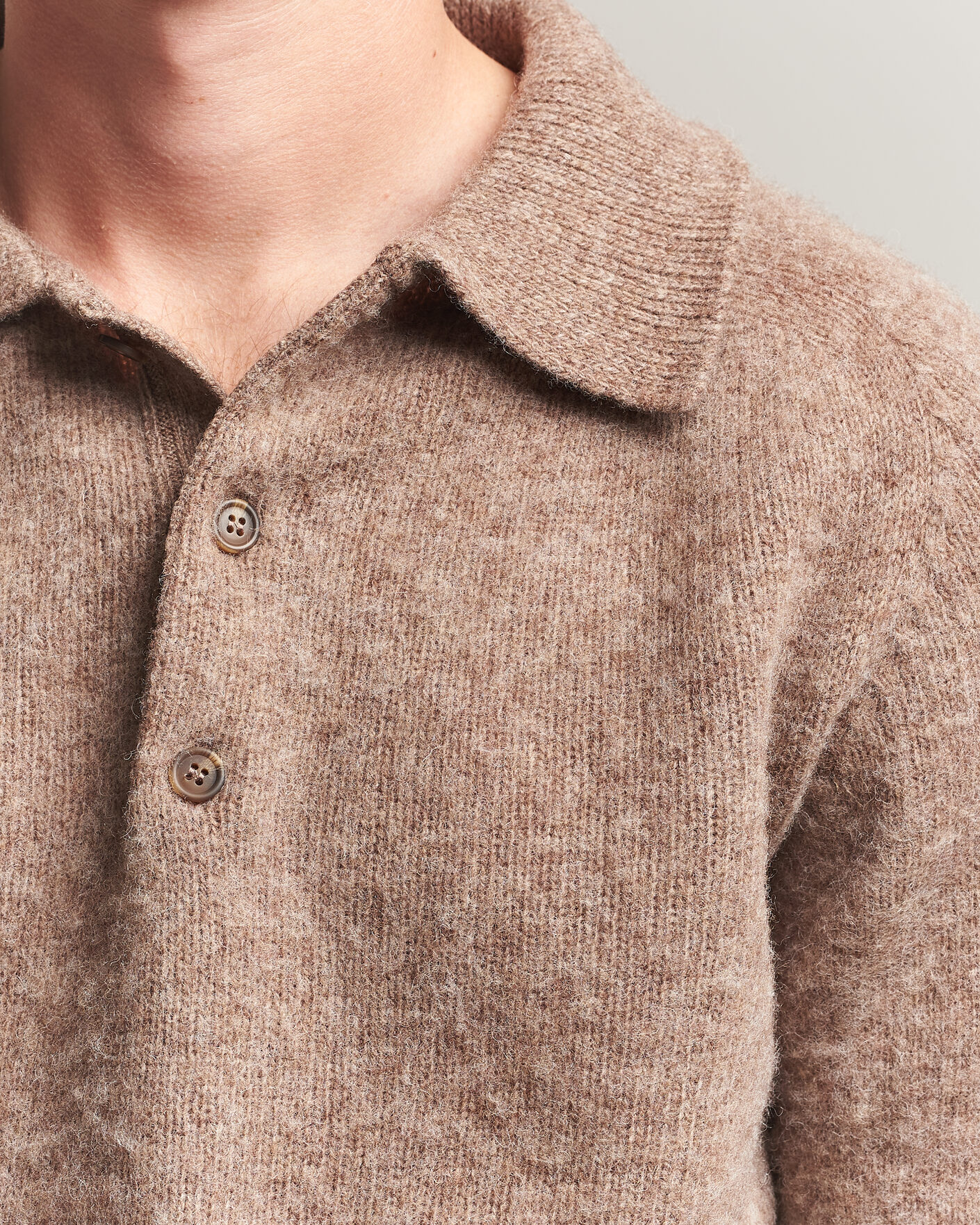 Men | Sweaters & Knitwear | Harley Of Scotland | Brushed Supersoft Lambswool Polo Tundra