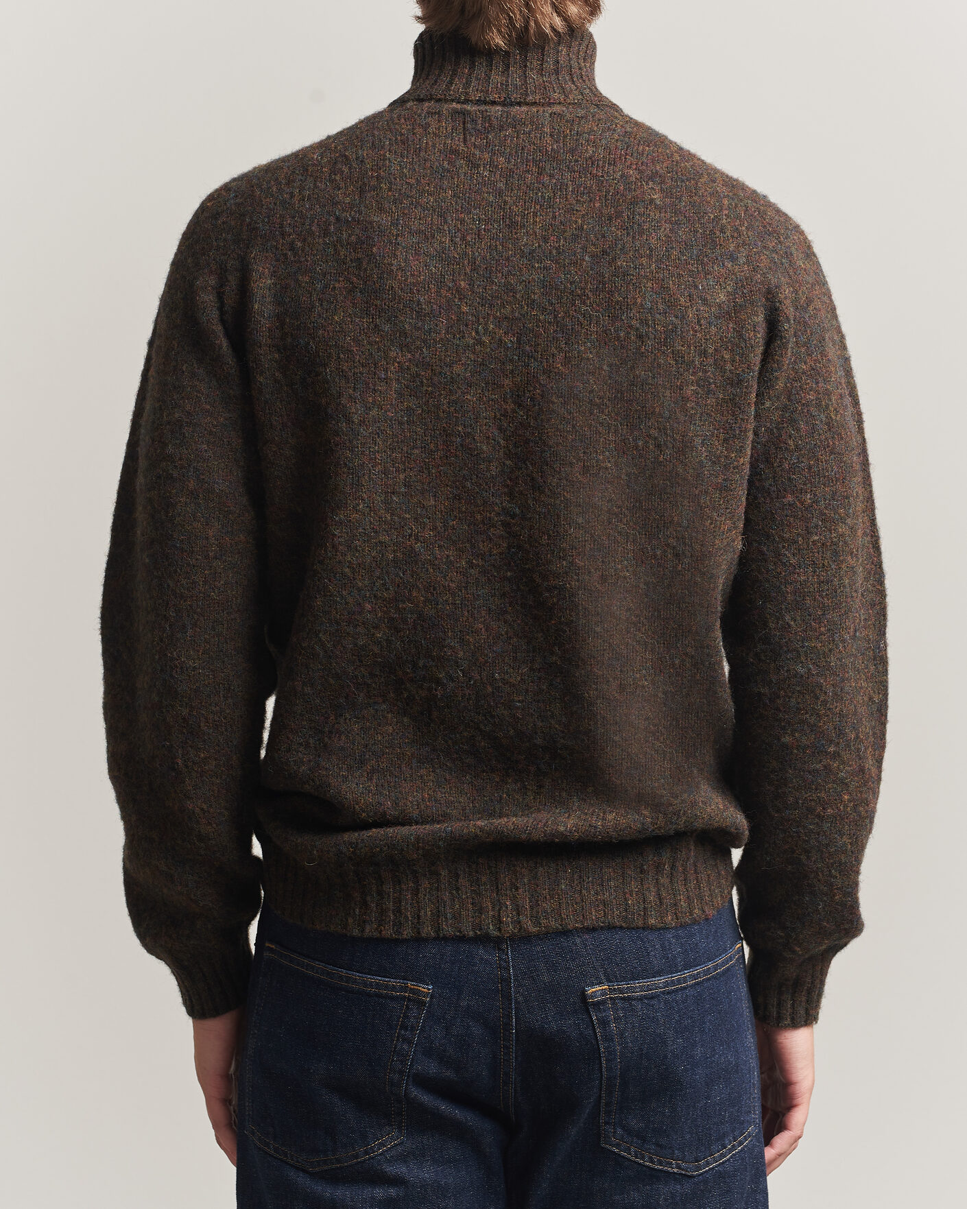 Men | Sweaters & Knitwear | Harley Of Scotland | Brushed Supersoft Lambswool Rollneck Carob