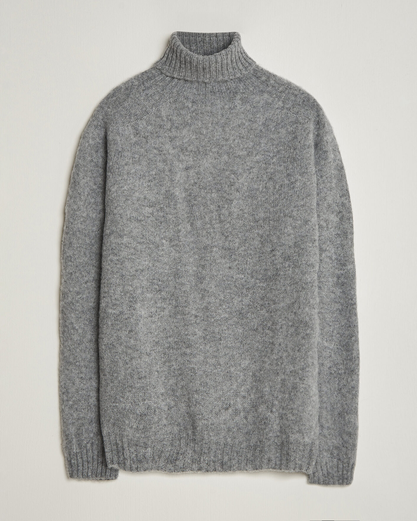 Men | Sweaters & Knitwear | Harley Of Scotland | Brushed Supersoft Lambswool Rollneck Mid Grey