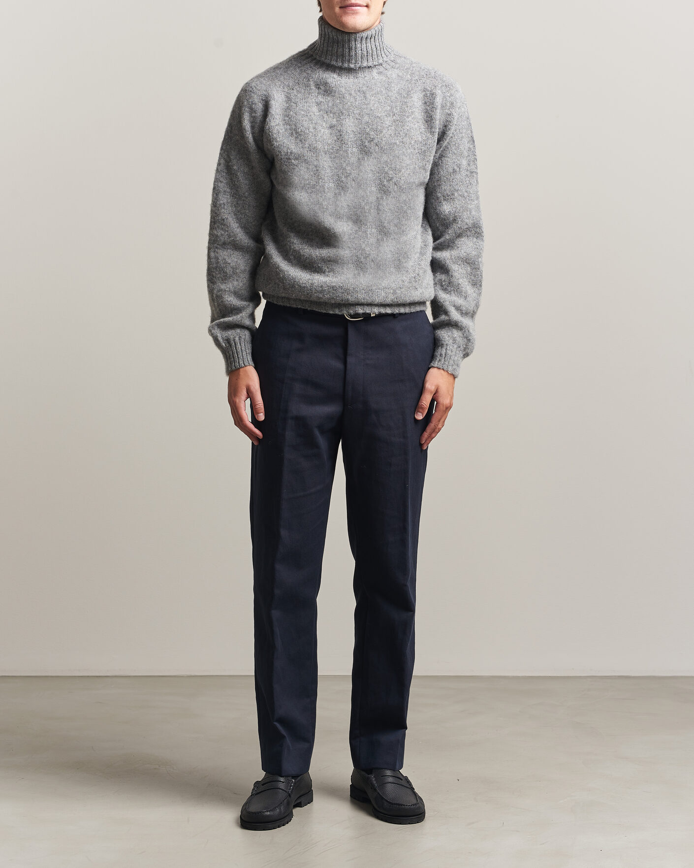 Men | Sweaters & Knitwear | Harley Of Scotland | Brushed Supersoft Lambswool Rollneck Mid Grey