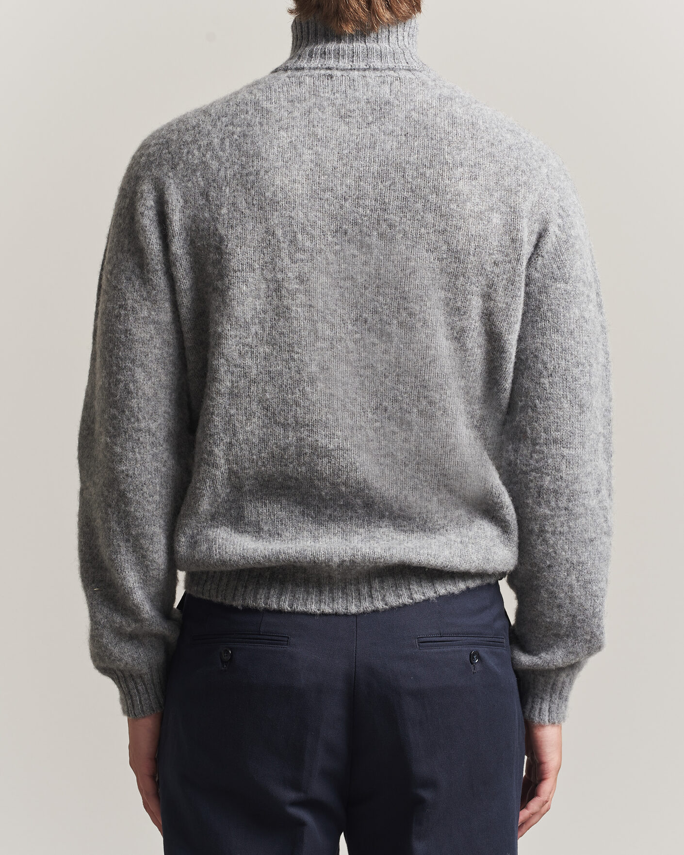 Men | Sweaters & Knitwear | Harley Of Scotland | Brushed Supersoft Lambswool Rollneck Mid Grey