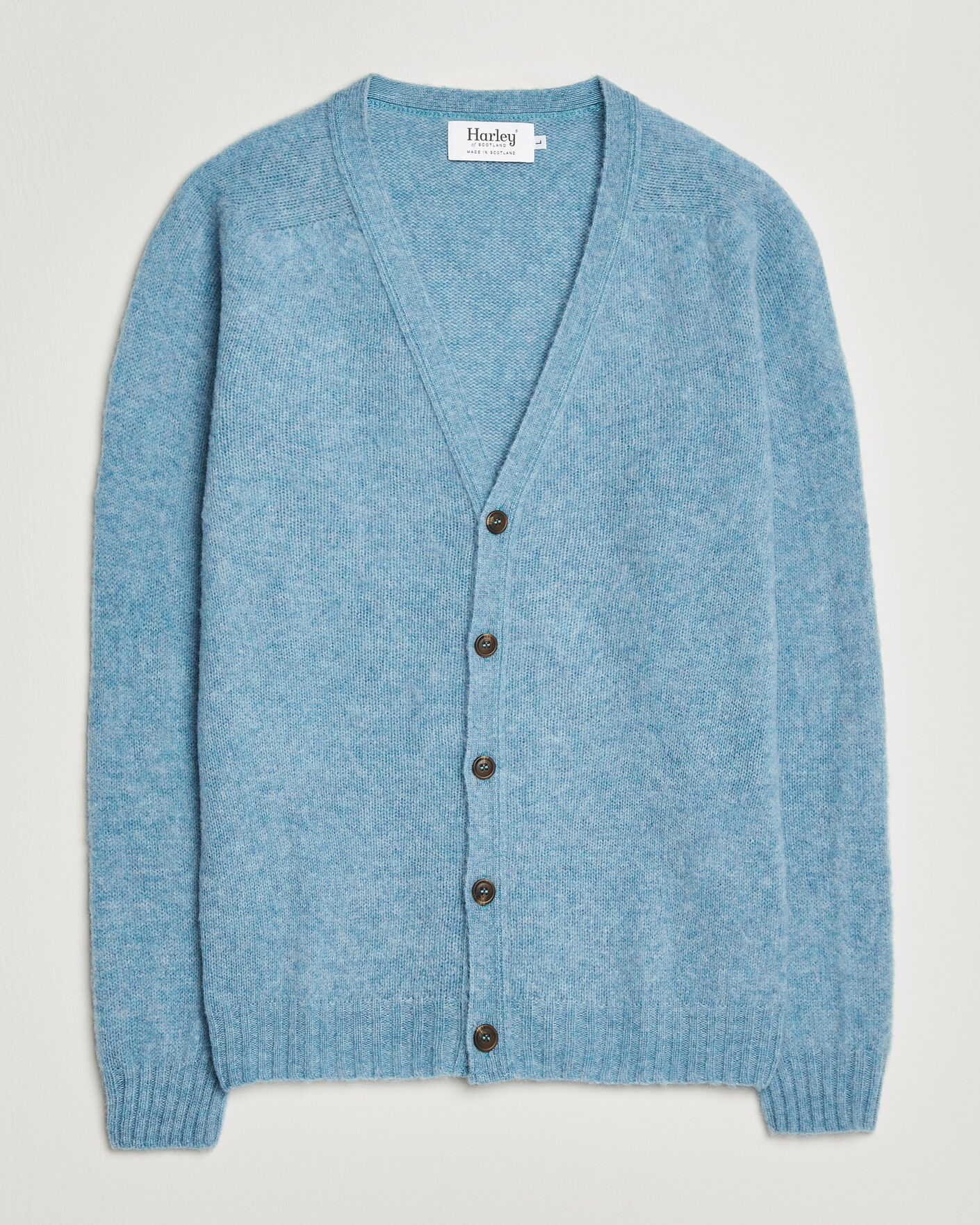 Men | Sweaters & Knitwear | Harley Of Scotland | Brushed Supersoft Lambswool Cardigan Loch Blue