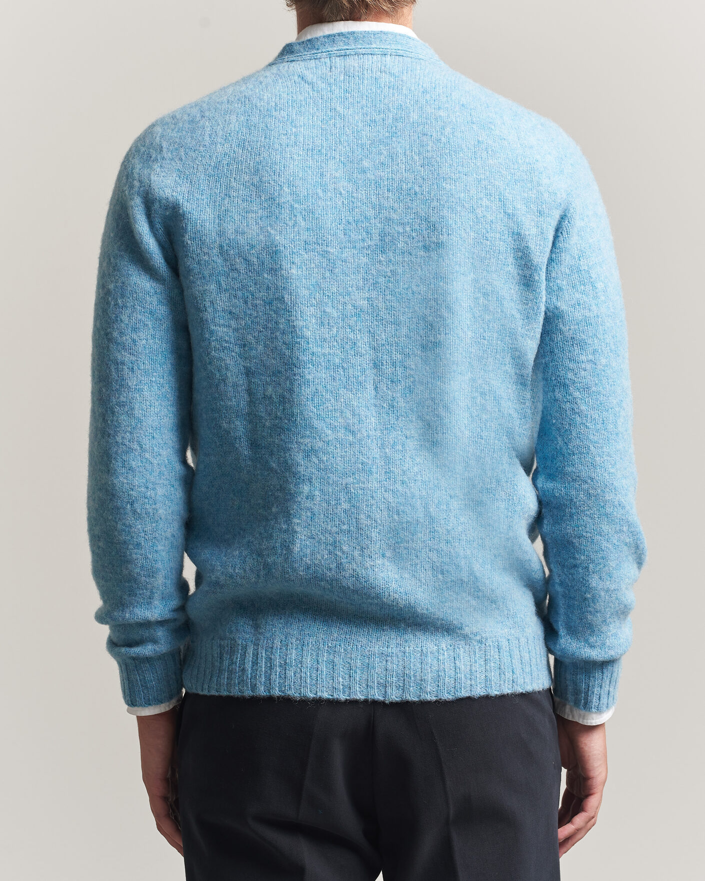 Men | Sweaters & Knitwear | Harley Of Scotland | Brushed Supersoft Lambswool Cardigan Loch Blue