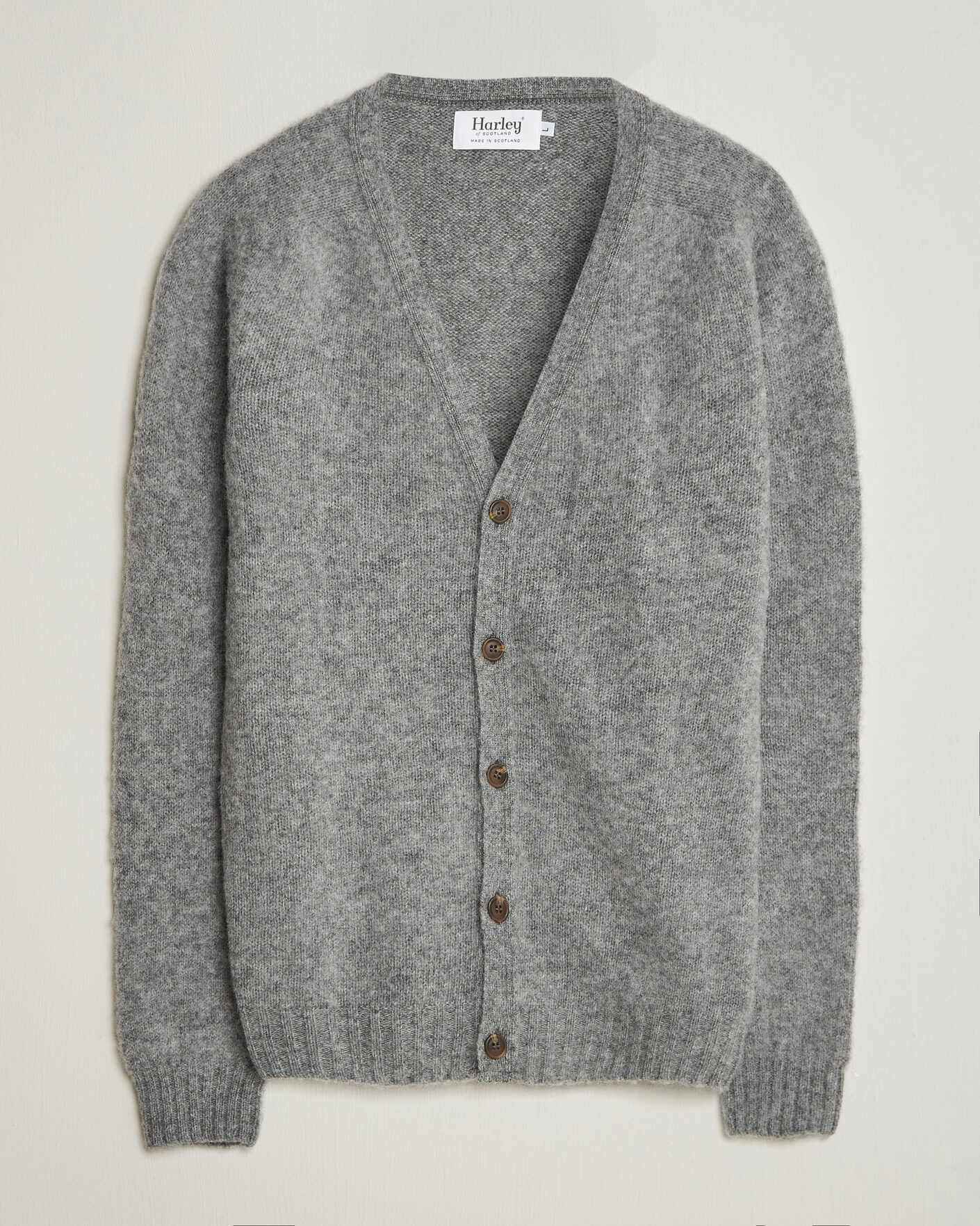 Men | Sweaters & Knitwear | Harley Of Scotland | Brushed Supersoft Lambswool Cardigan Mid Grey