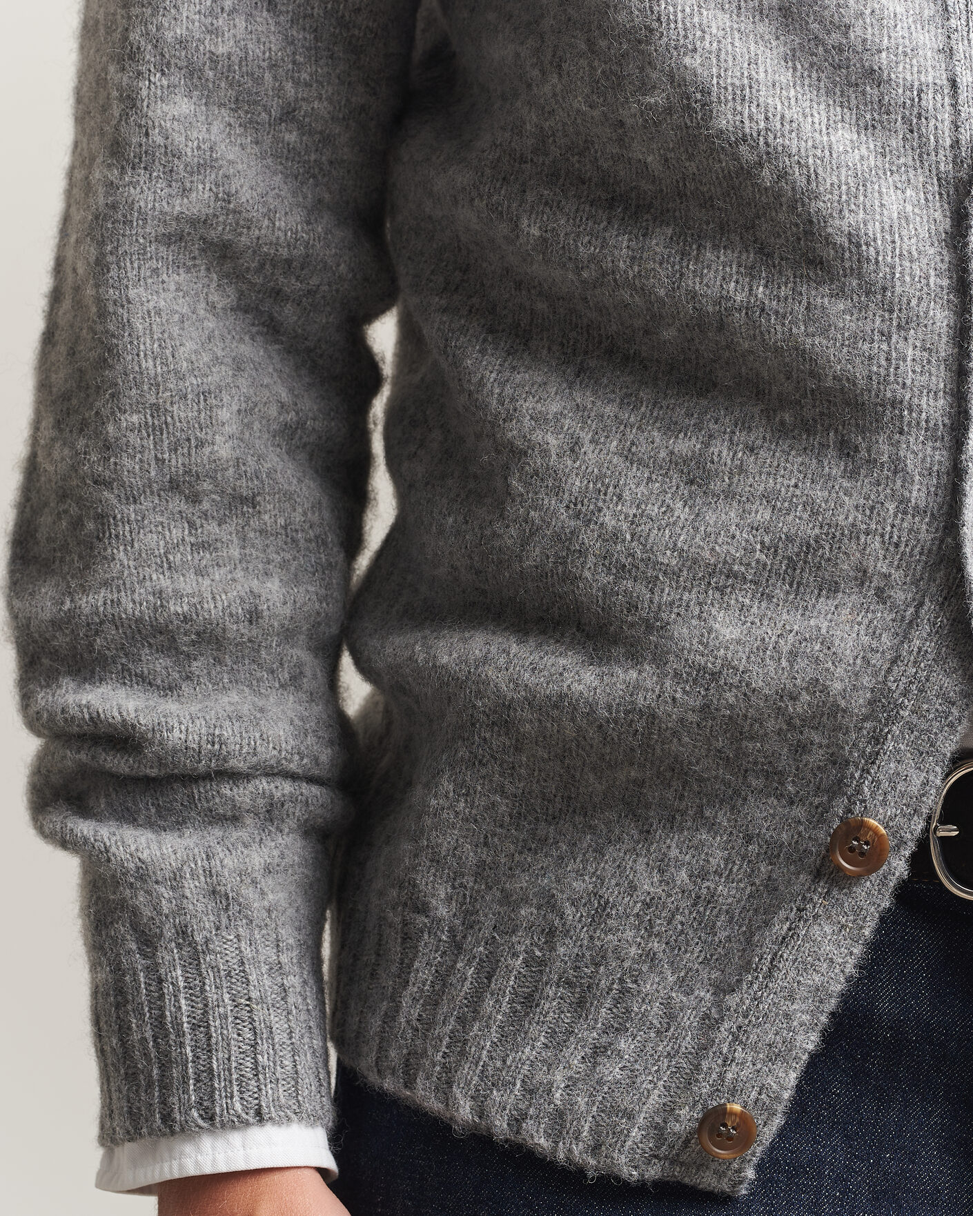 Men | Sweaters & Knitwear | Harley Of Scotland | Brushed Supersoft Lambswool Cardigan Mid Grey
