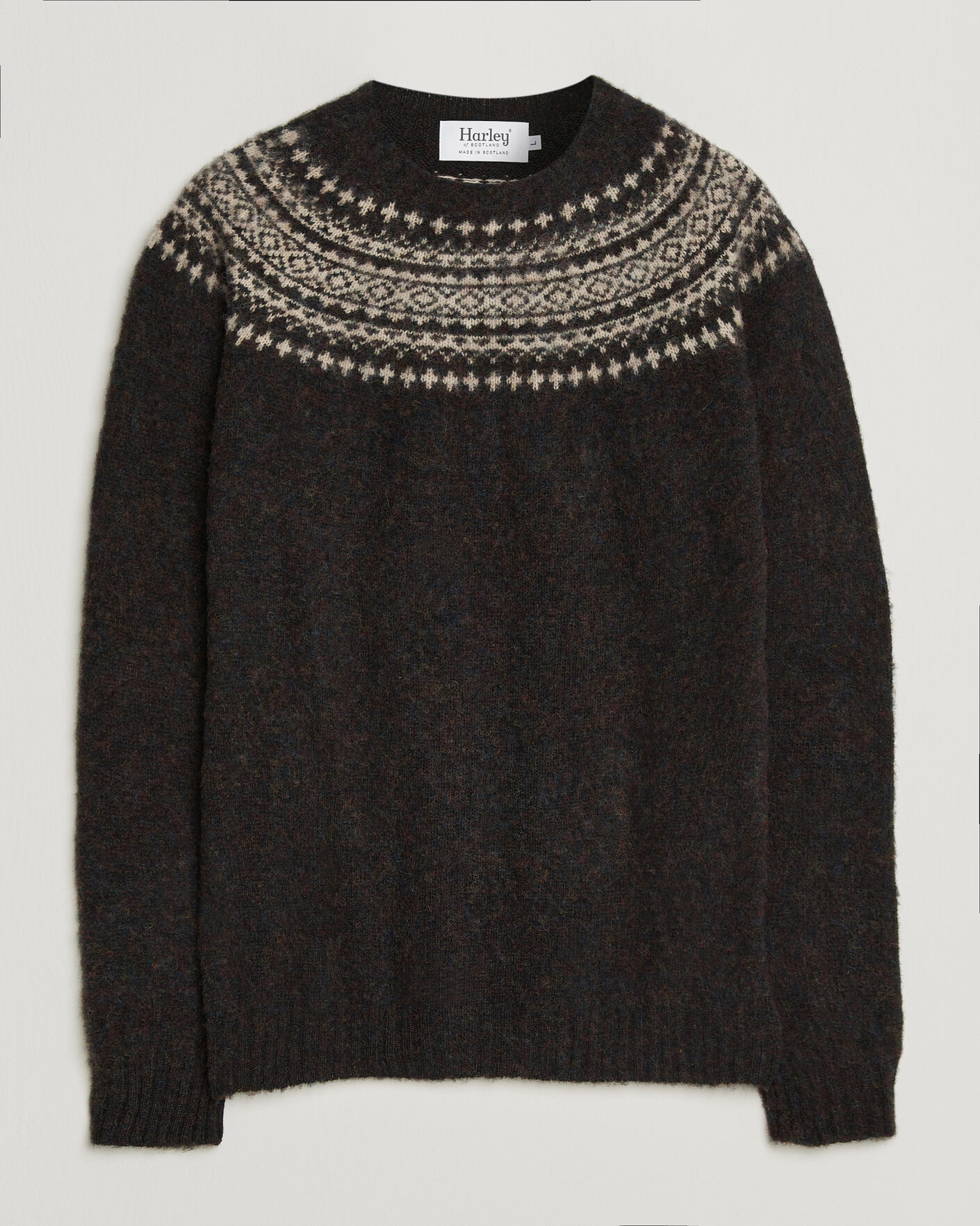Men | Sweaters & Knitwear | Harley Of Scotland | Brushed Supersoft Lambswool Yolk Fairisle Volcano/Cameo