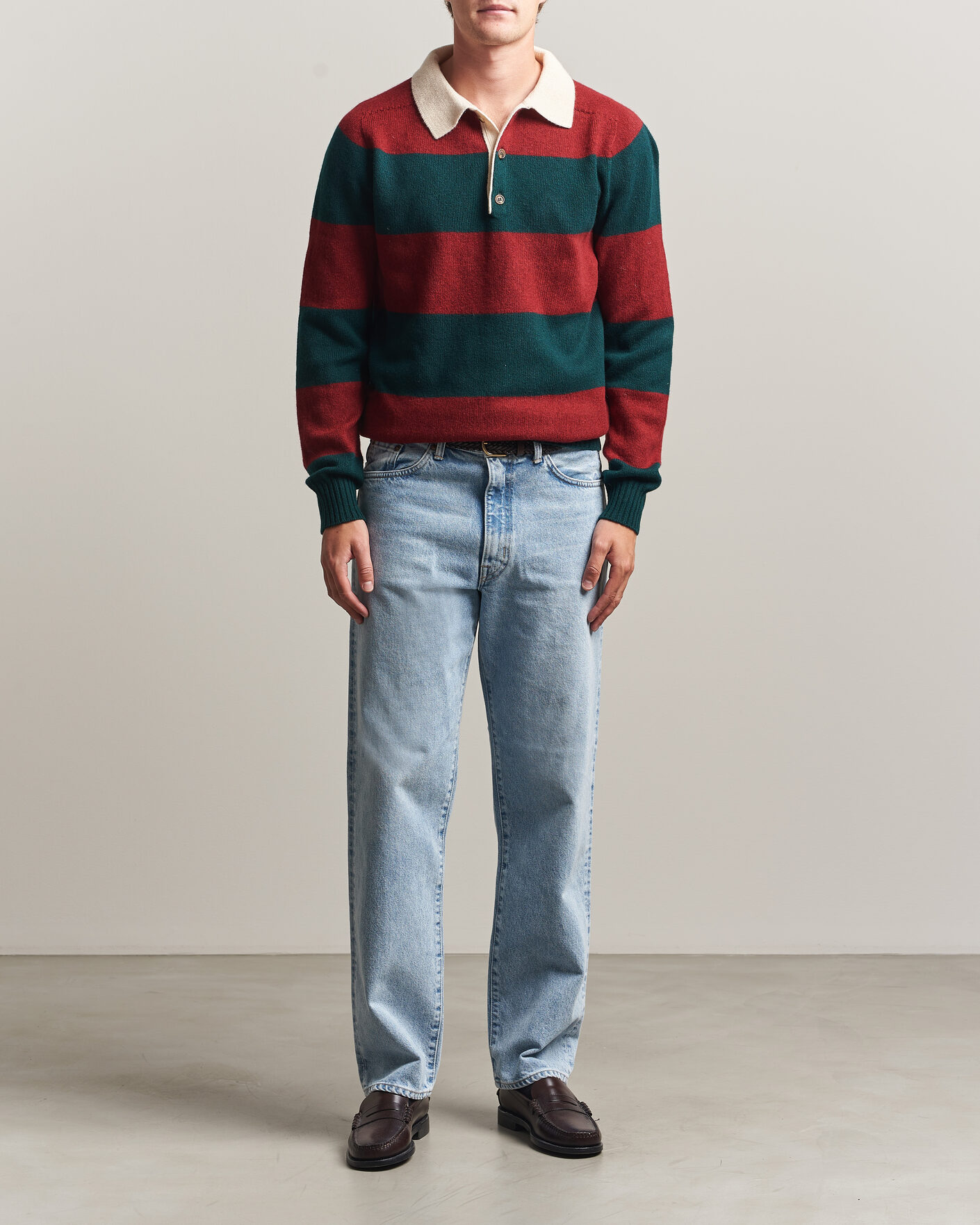 Men | Sweaters & Knitwear | Harley Of Scotland | Supersoft 2ply Lambswool Rugby Green/Red