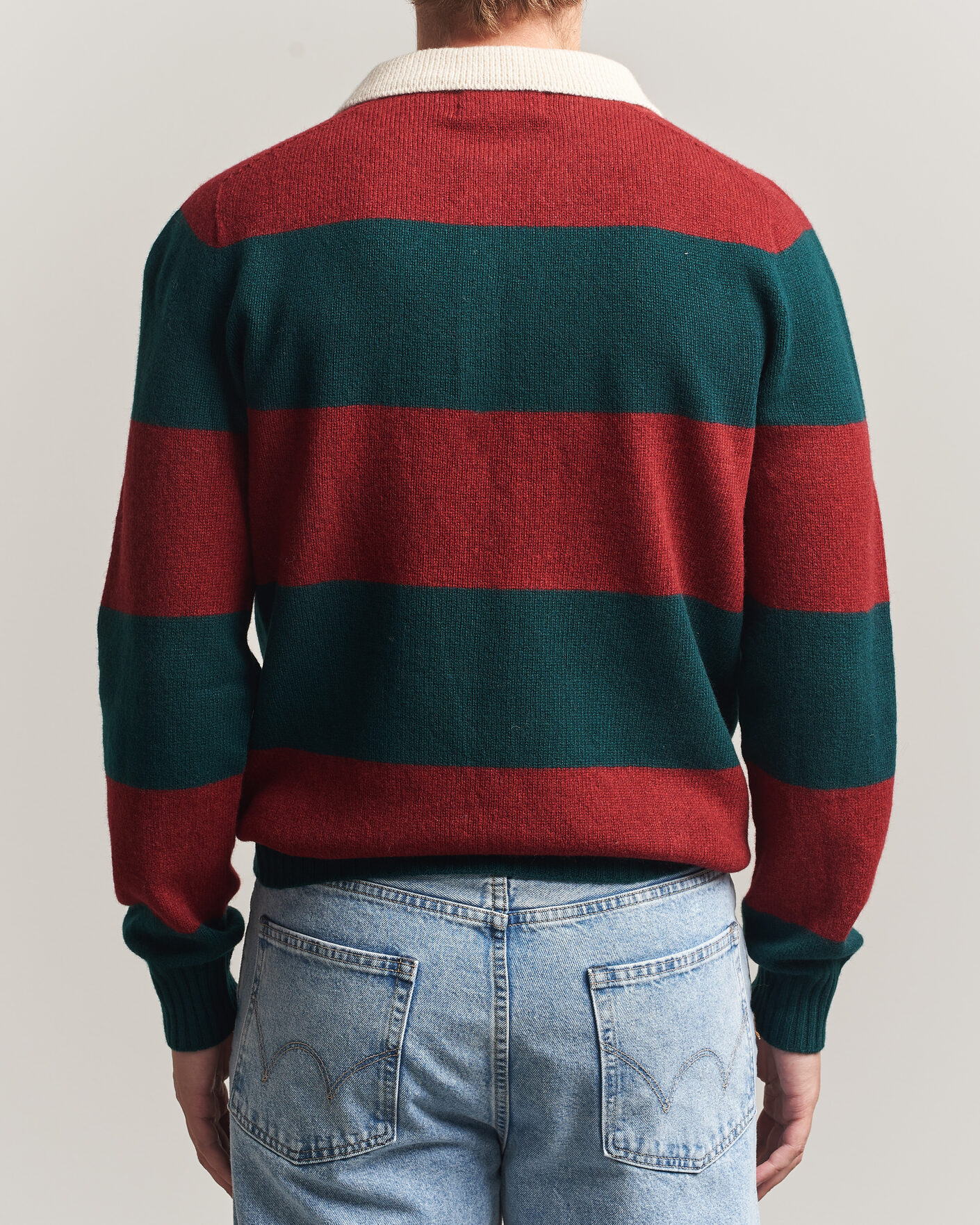 Men | Sweaters & Knitwear | Harley Of Scotland | Supersoft 2ply Lambswool Rugby Green/Red
