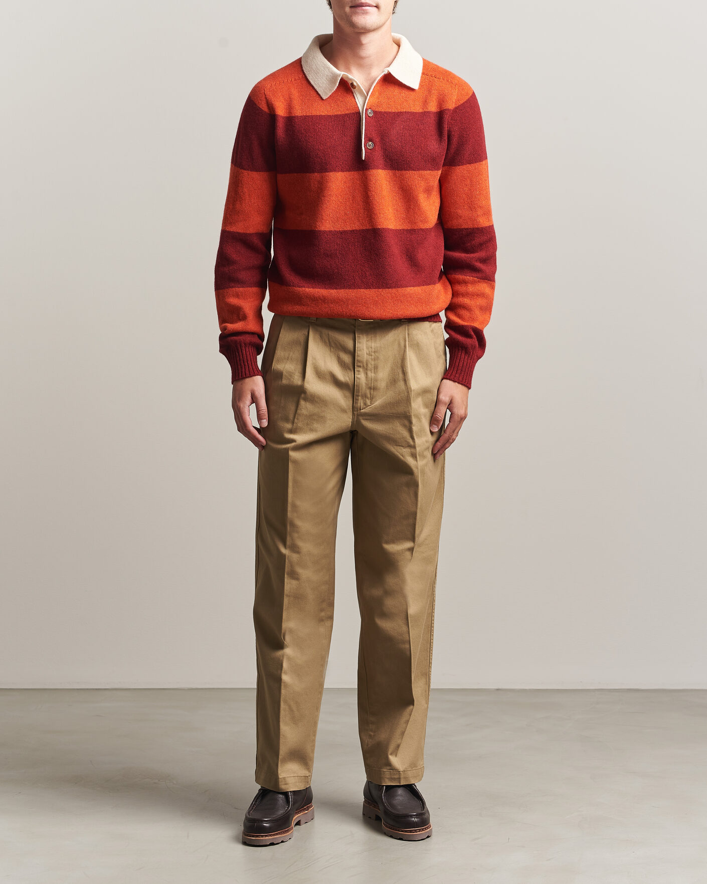 Men | Sweaters & Knitwear | Harley Of Scotland | Supersoft 2ply Lambswool Rugby Red/Orange