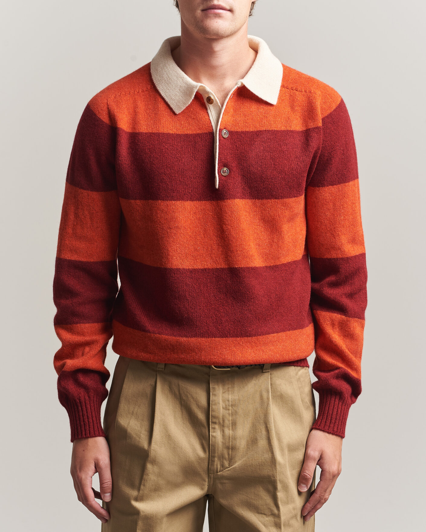 Men | Sweaters & Knitwear | Harley Of Scotland | Supersoft 2ply Lambswool Rugby Red/Orange
