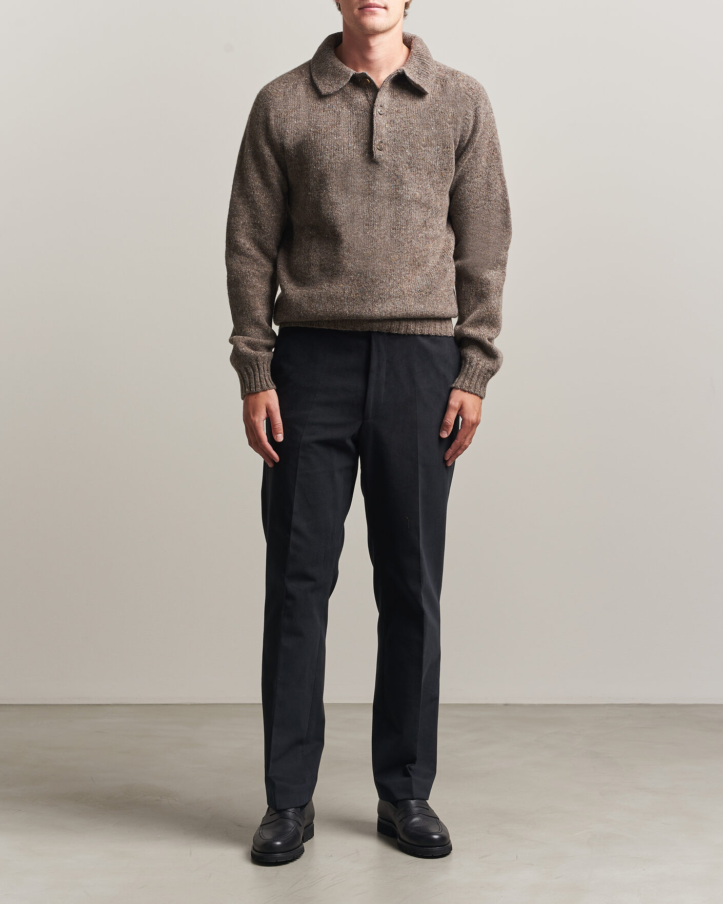 Men | Sweaters & Knitwear | Harley Of Scotland | Donegal Wool Polo Brown