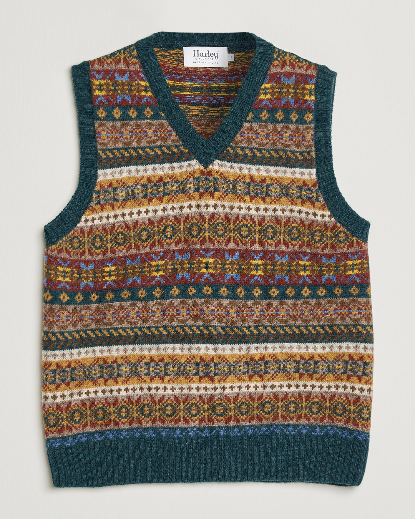 Men | Sweaters & Knitwear | Harley Of Scotland | Supersoft 2ply Lambswool Fairisle Vest Tempest