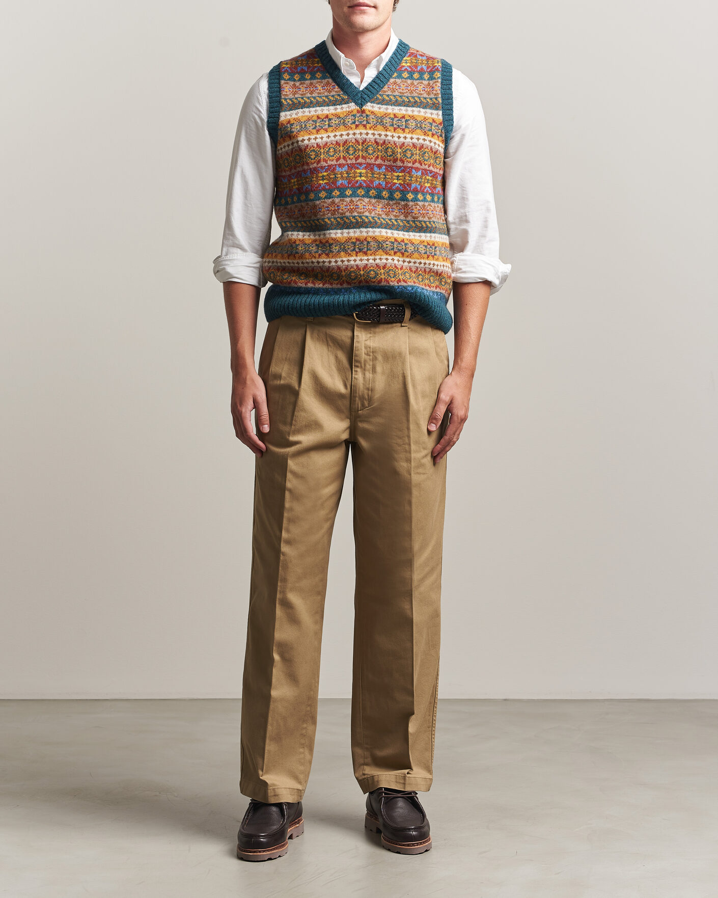 Men | Sweaters & Knitwear | Harley Of Scotland | Supersoft 2ply Lambswool Fairisle Vest Tempest