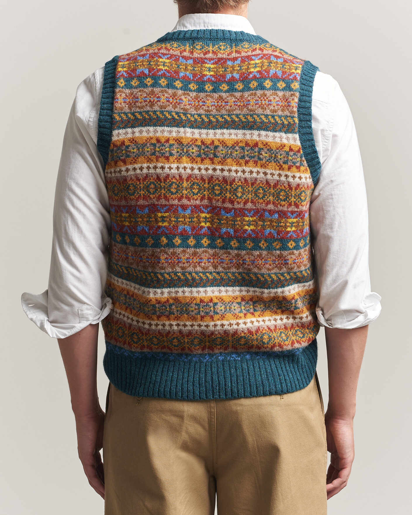 Men | Sweaters & Knitwear | Harley Of Scotland | Supersoft 2ply Lambswool Fairisle Vest Tempest