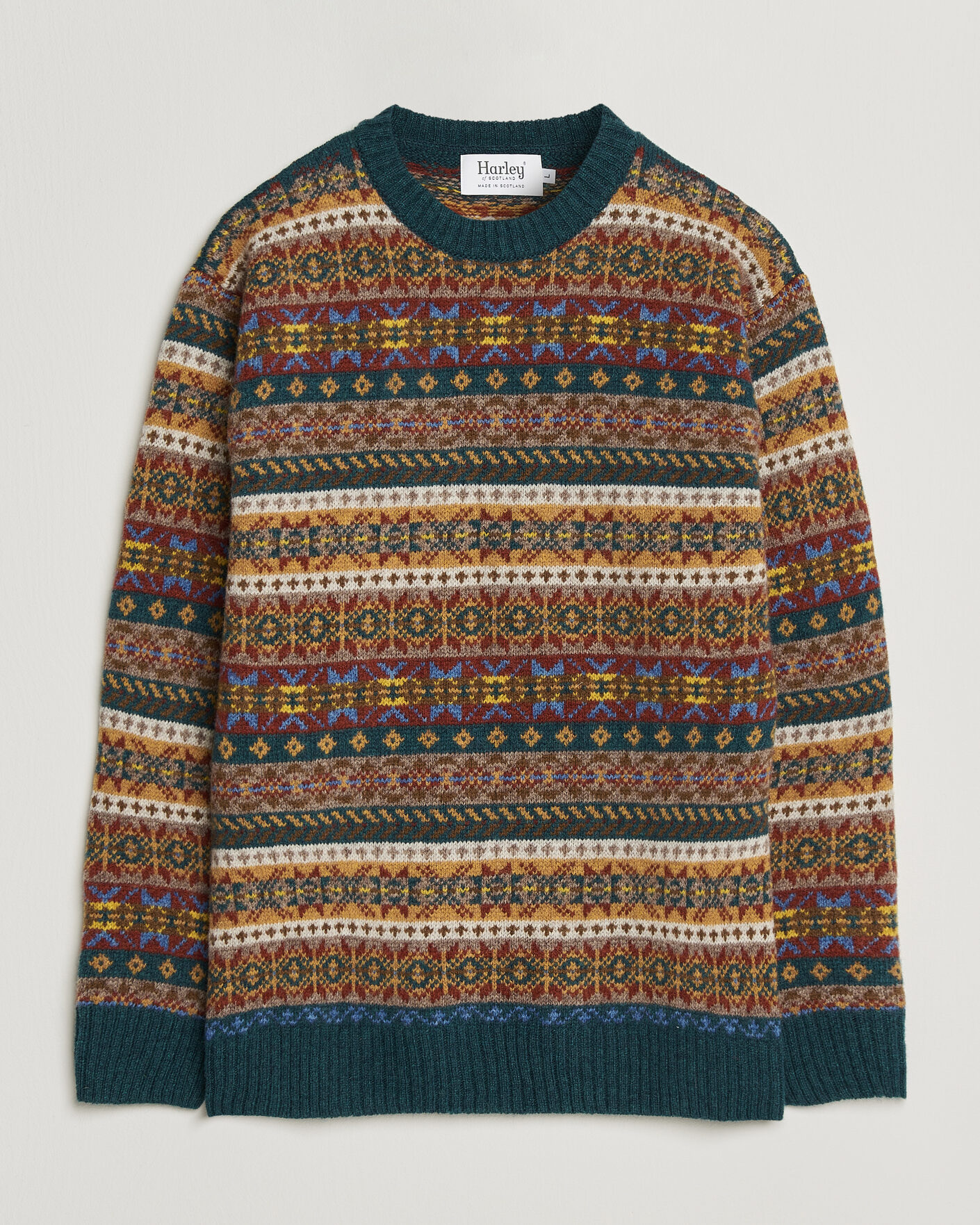 Men | Sweaters & Knitwear | Harley Of Scotland | Supersoft 2ply Lambswool Fairisle Crew Tempest