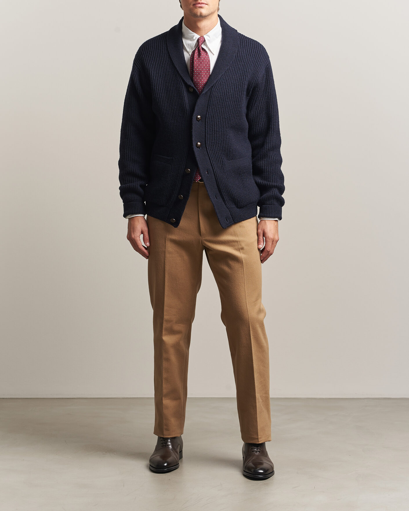 Men | Trousers | Kamakura Shirts | Brushed Cotton Twill Ivy Trousers Beige