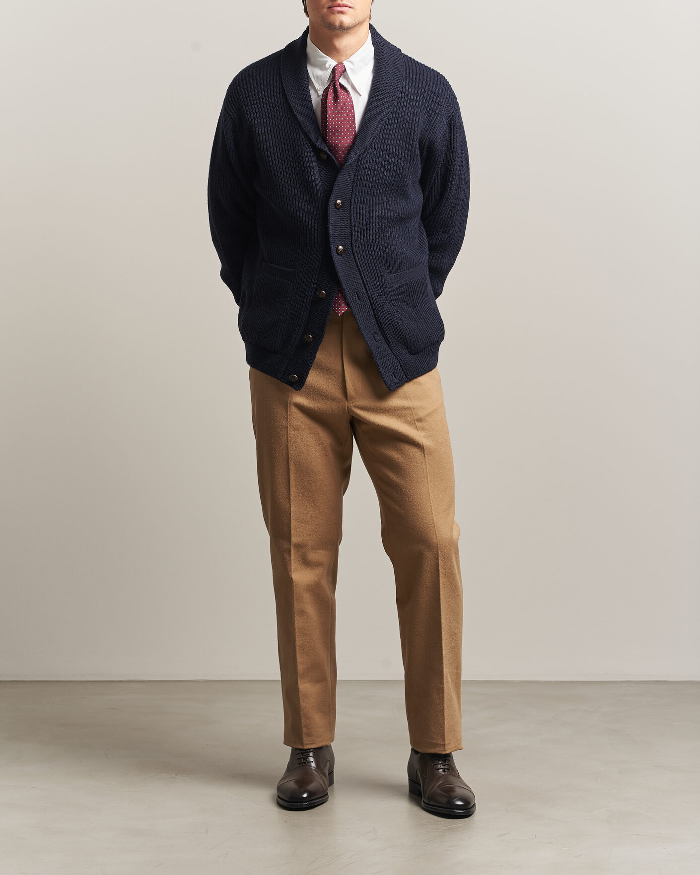 Men | Sweaters & Knitwear | Kamakura Shirts | McQueen Shawl Collar Cardigan Navy