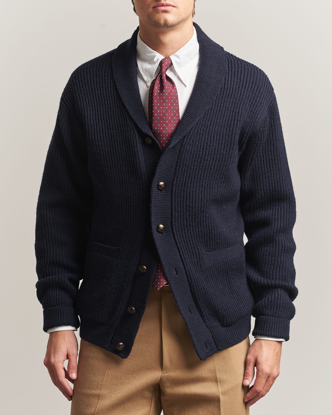 Men | Sweaters & Knitwear | Kamakura Shirts | McQueen Shawl Collar Cardigan Navy