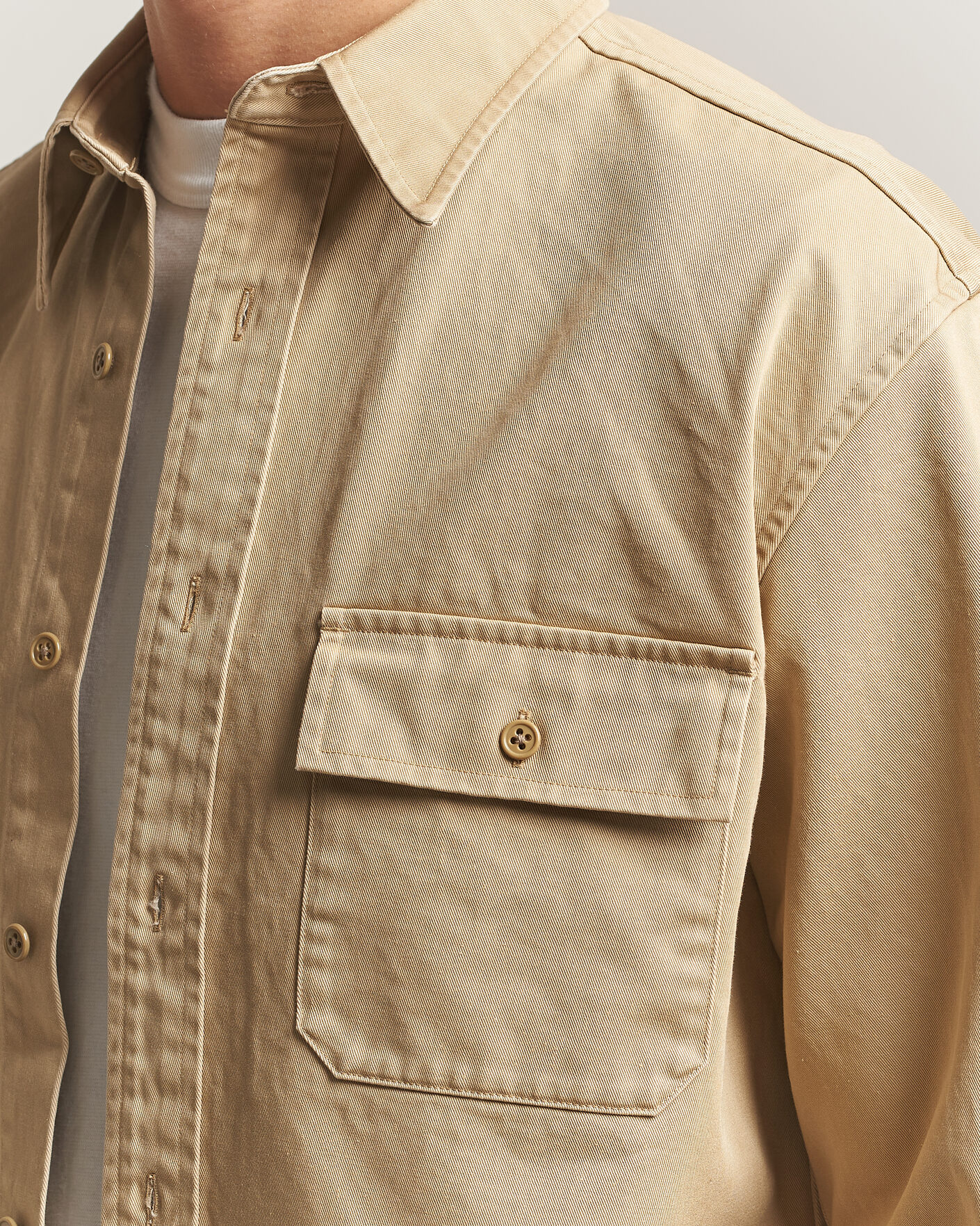 Men | Shirts | Kamakura Shirts | Cotton Twill CPO Overshirt Beige