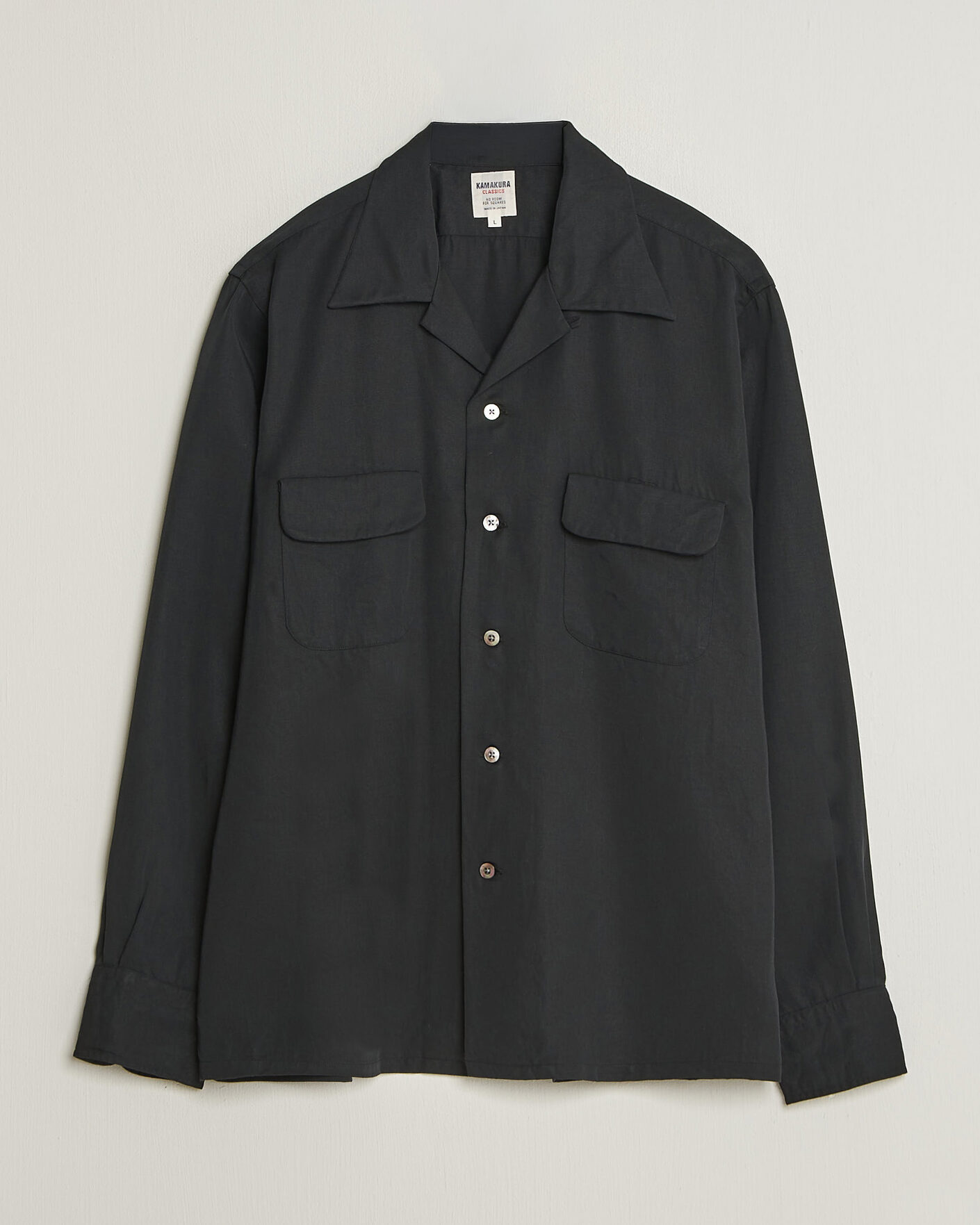 Men | Shirts | Kamakura Shirts | Vintage Open Collar Shirt Black