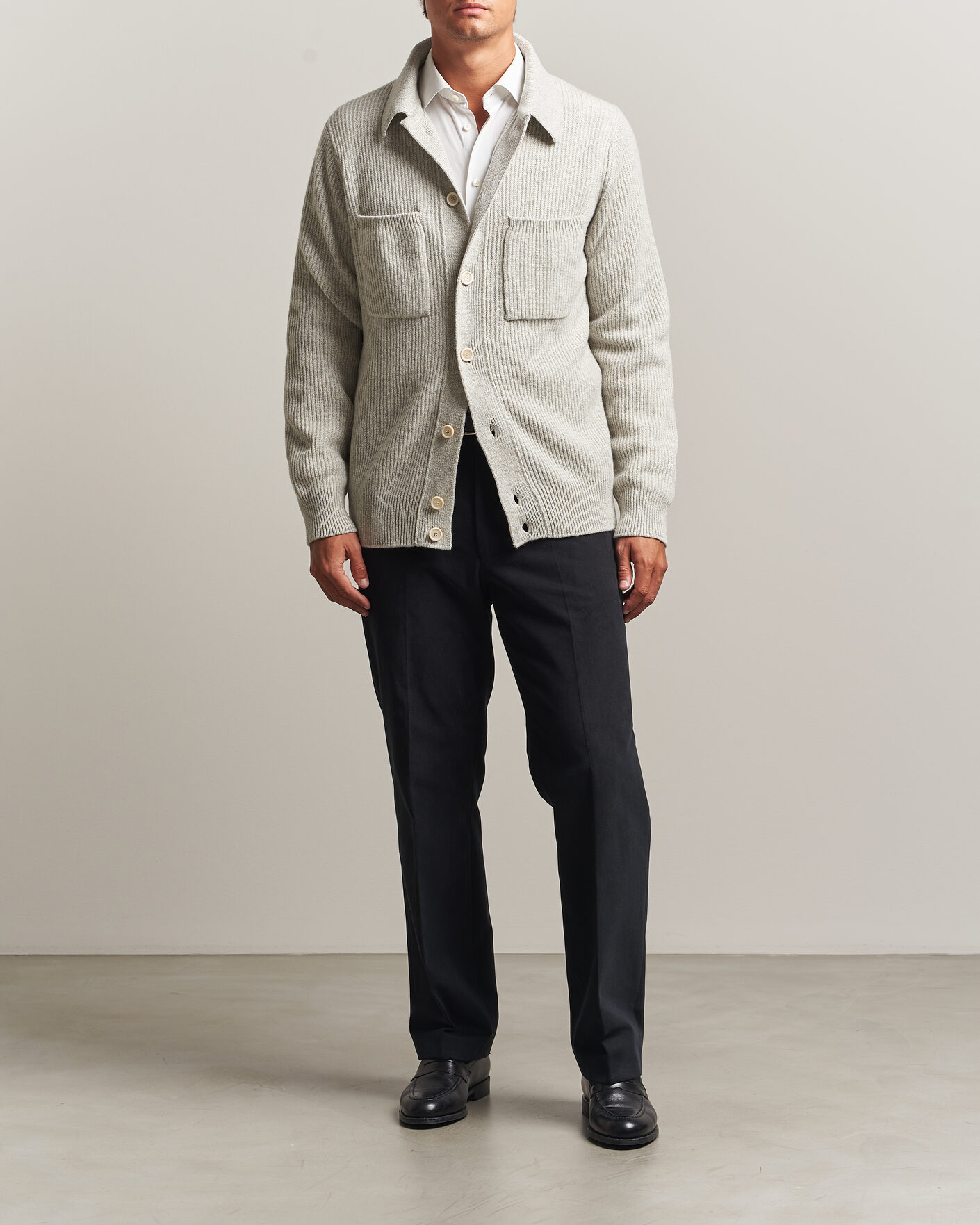 Lardini Heavy Knitted Cardigan Light Grey at CareOfCarl.com