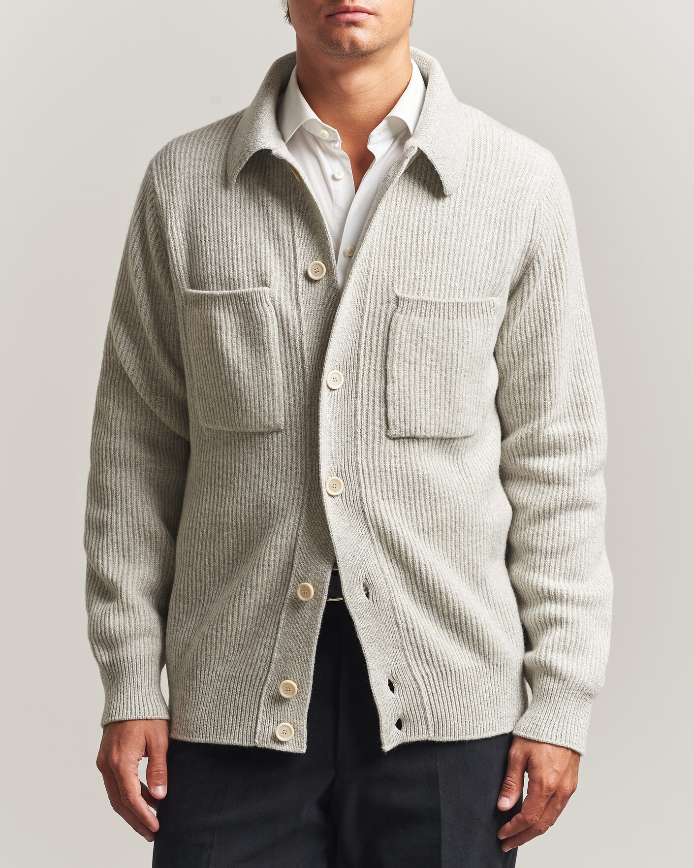 Men | Sweaters & Knitwear | Lardini | Heavy Knitted Cardigan Light Grey