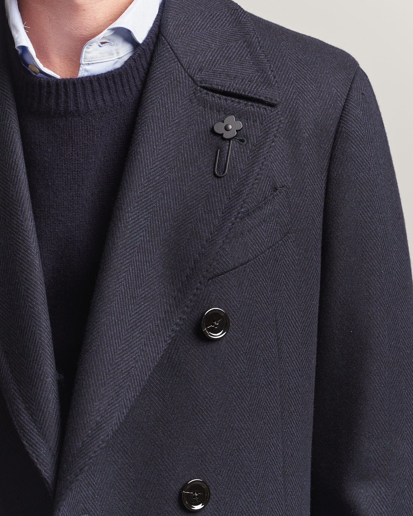 Men | Coats & Jackets | Lardini | Ulster Wool/Cashmere Tonal Herringbone Coat Navy