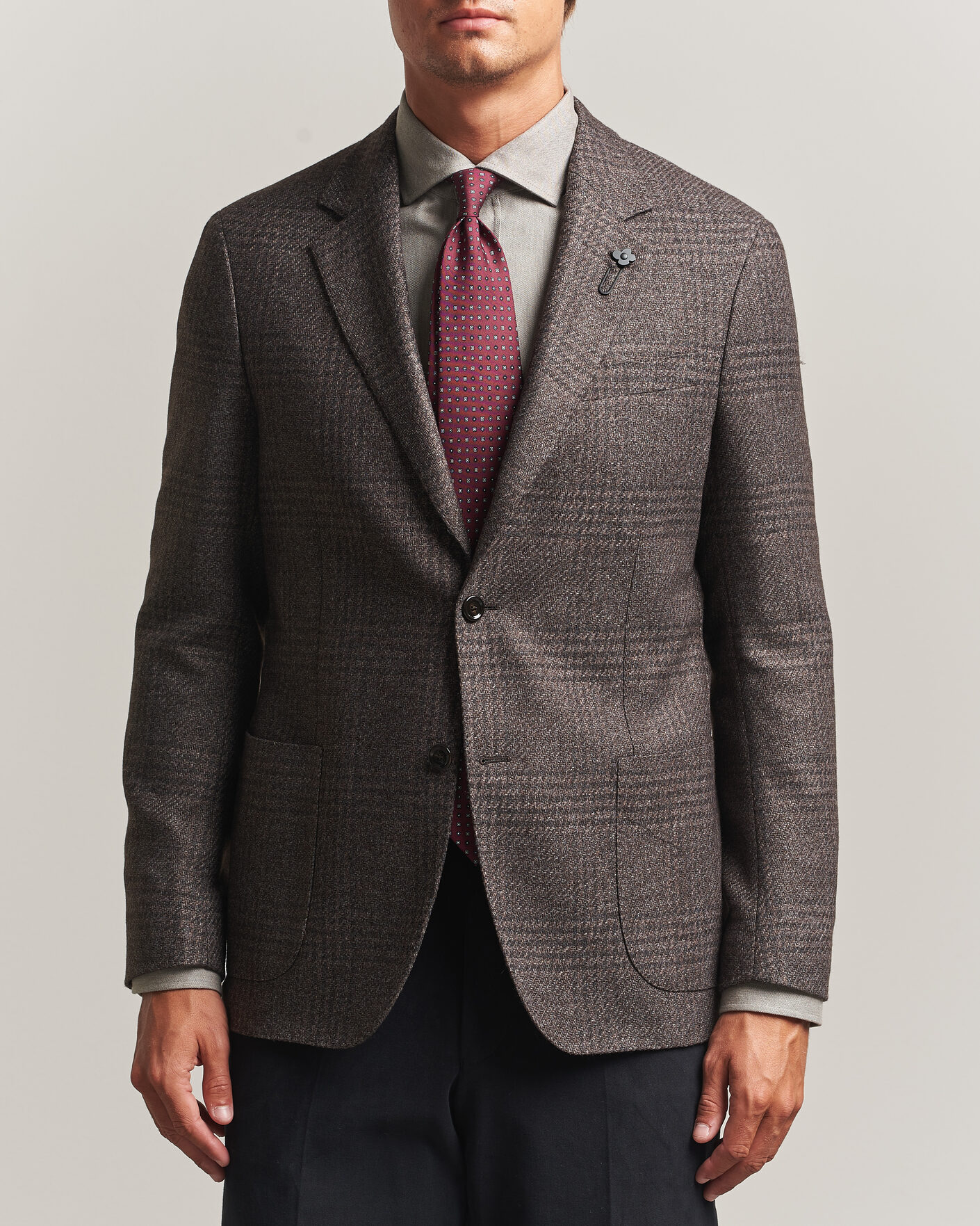 Men | Blazers | Lardini | Wool Structure Checked Blazer Brown