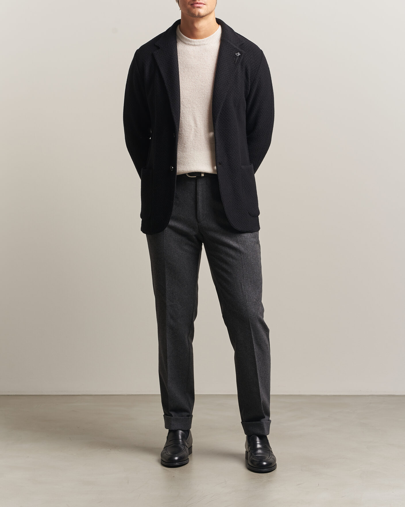 Men | Blazers | Lardini | Knitted Structure Wool/Cashmere Blazer Black