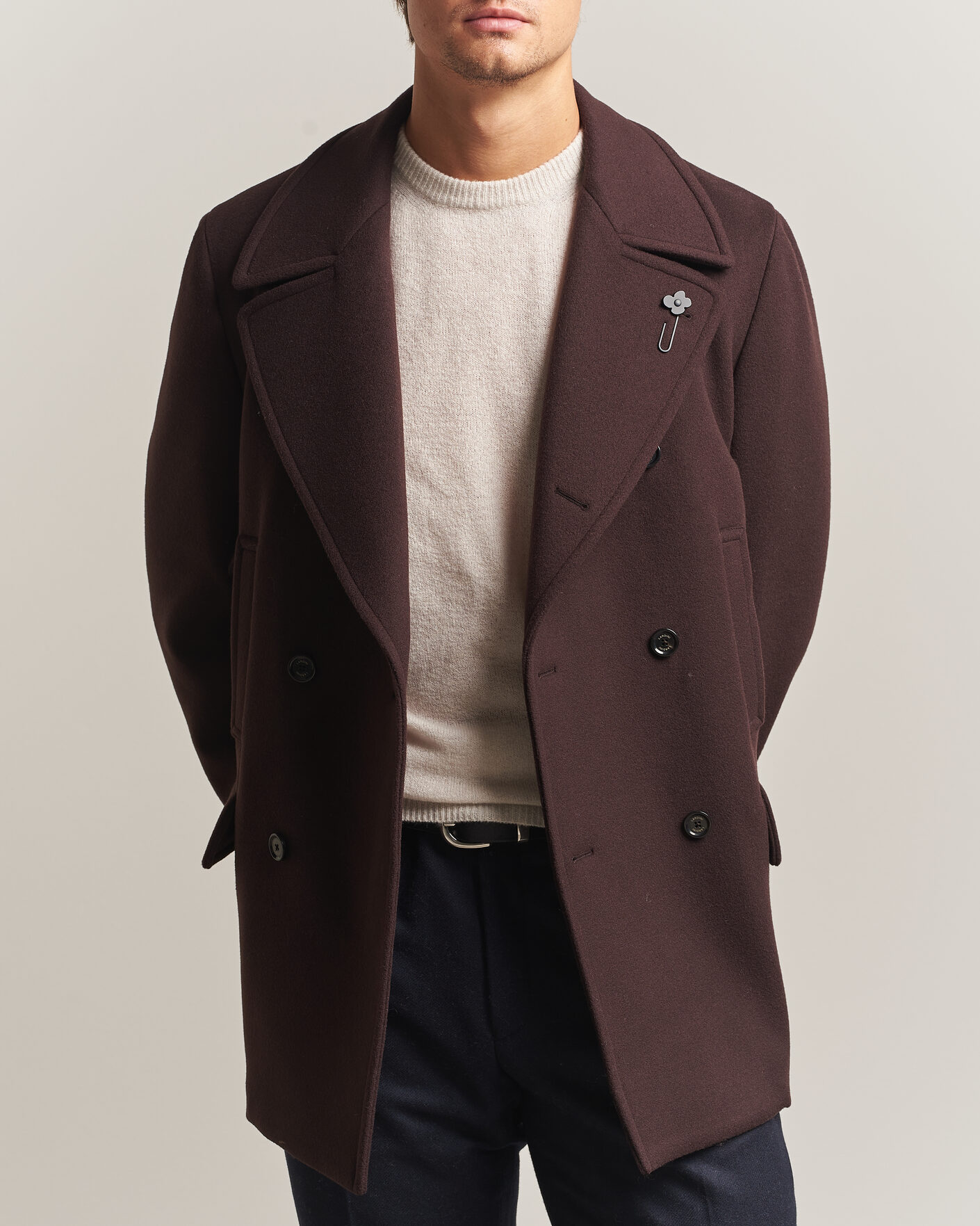 Men | Coats & Jackets | Lardini | Wool Peacoat Brown