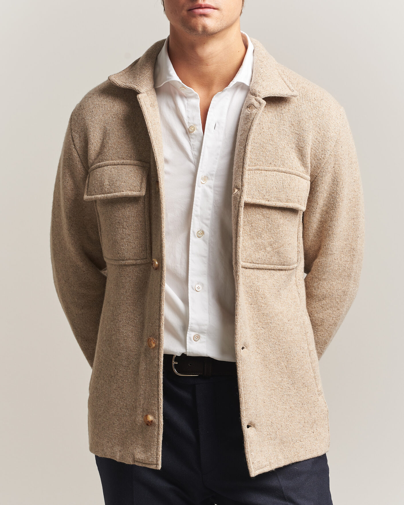 Men | Sweaters & Knitwear | Lardini | Knitted Shirt Jacket Beige