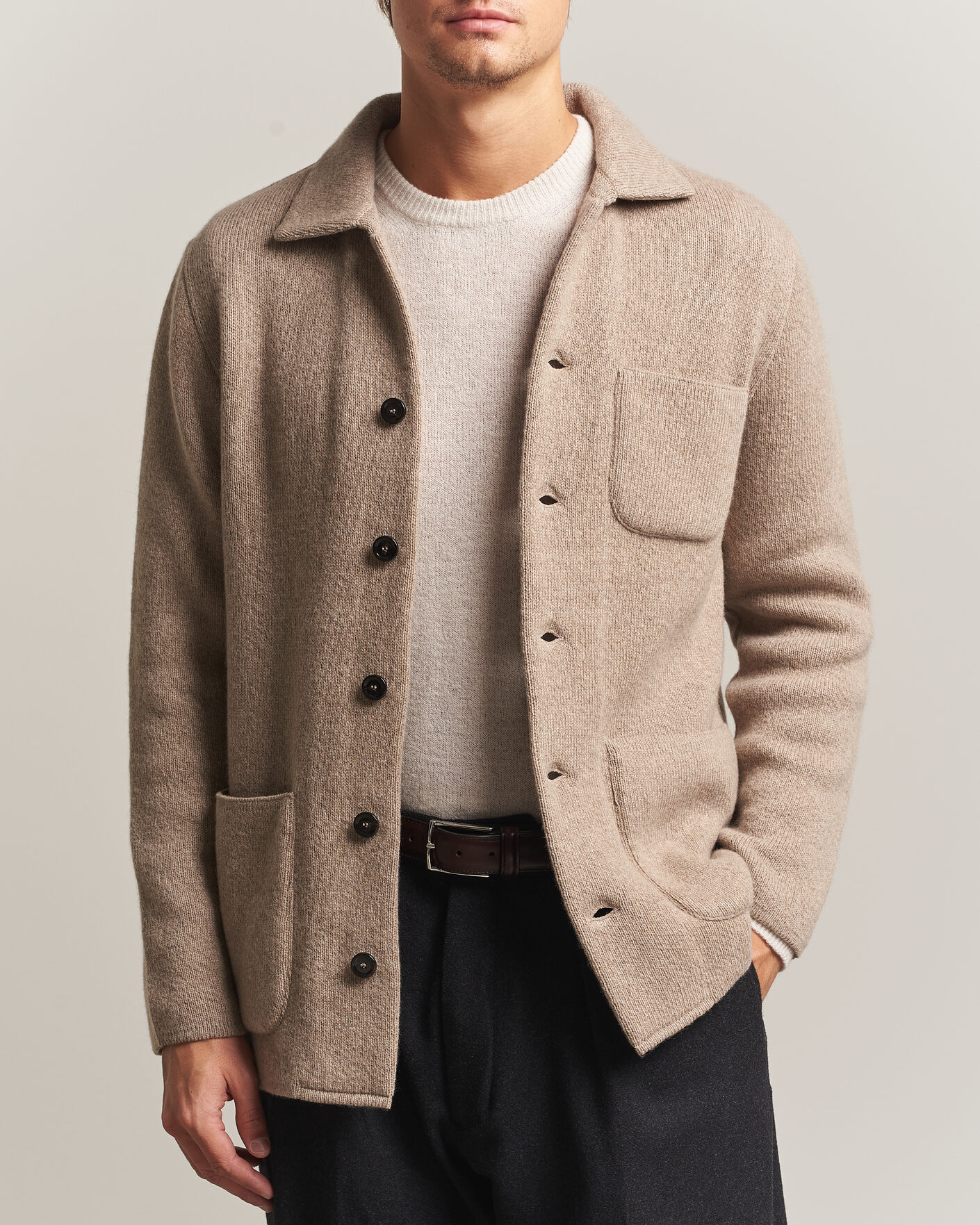 Lardini Knitted Cashmere Overshirt Light Brown at CareOfCarl.com