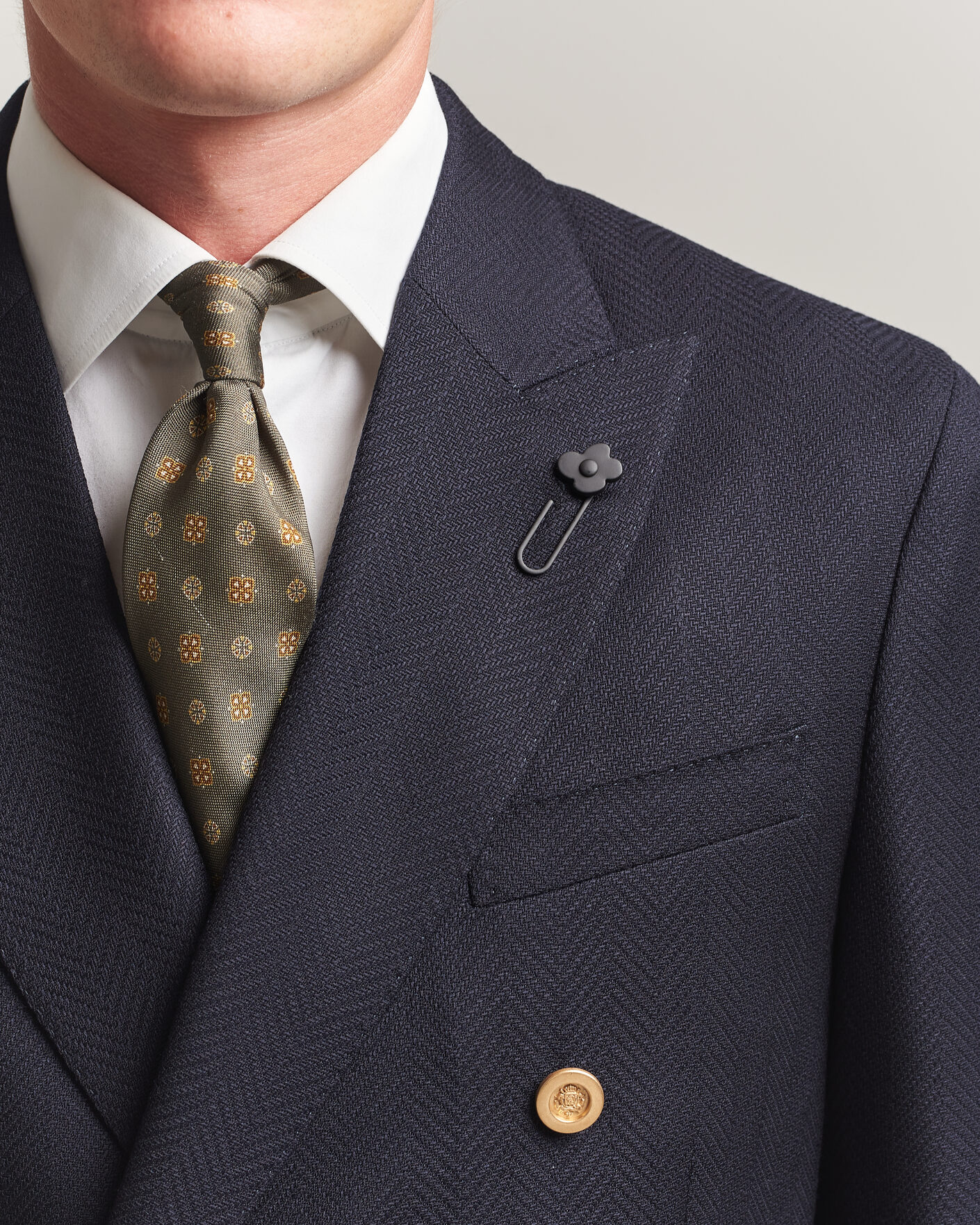 Men | Blazers | Lardini | Double Breasted Herringbone Wool Blazer Navy